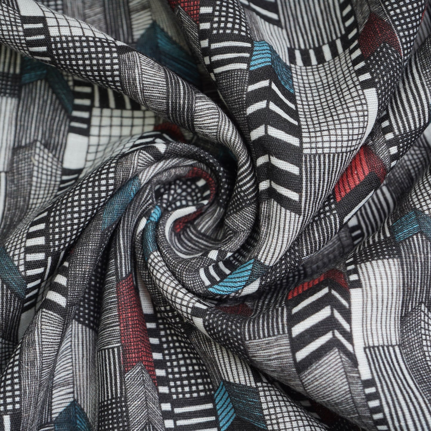 Grey Geometrical Print Cotton Linen Fabric 21025