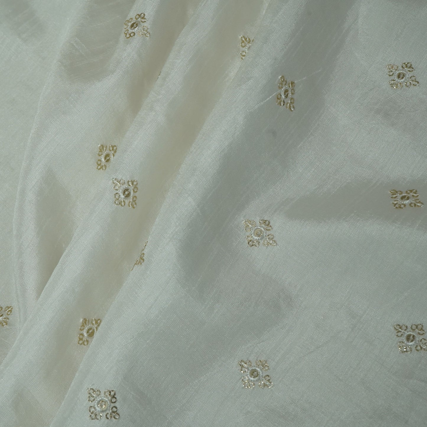 White Zari Dyeable Sequins Embroidery Russian Silk Fabric 22615