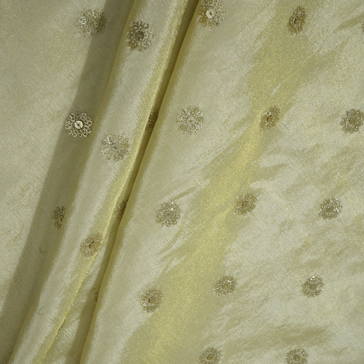 Golden Dyeable Zari Sequins Embroidery Tissue Fabric 23414