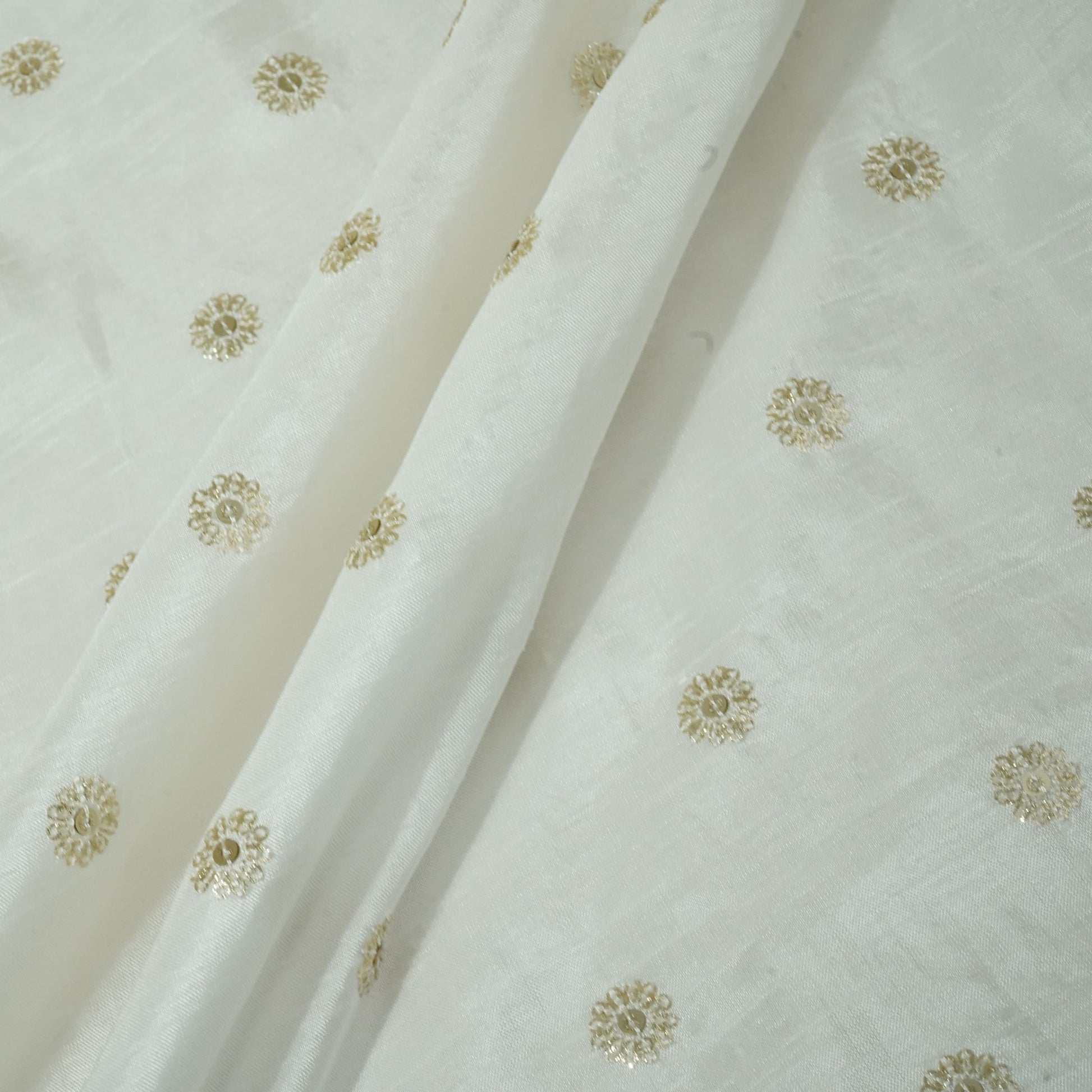 White Zari Dyeable Sequins Embroidery Russian Silk Fabric 23300