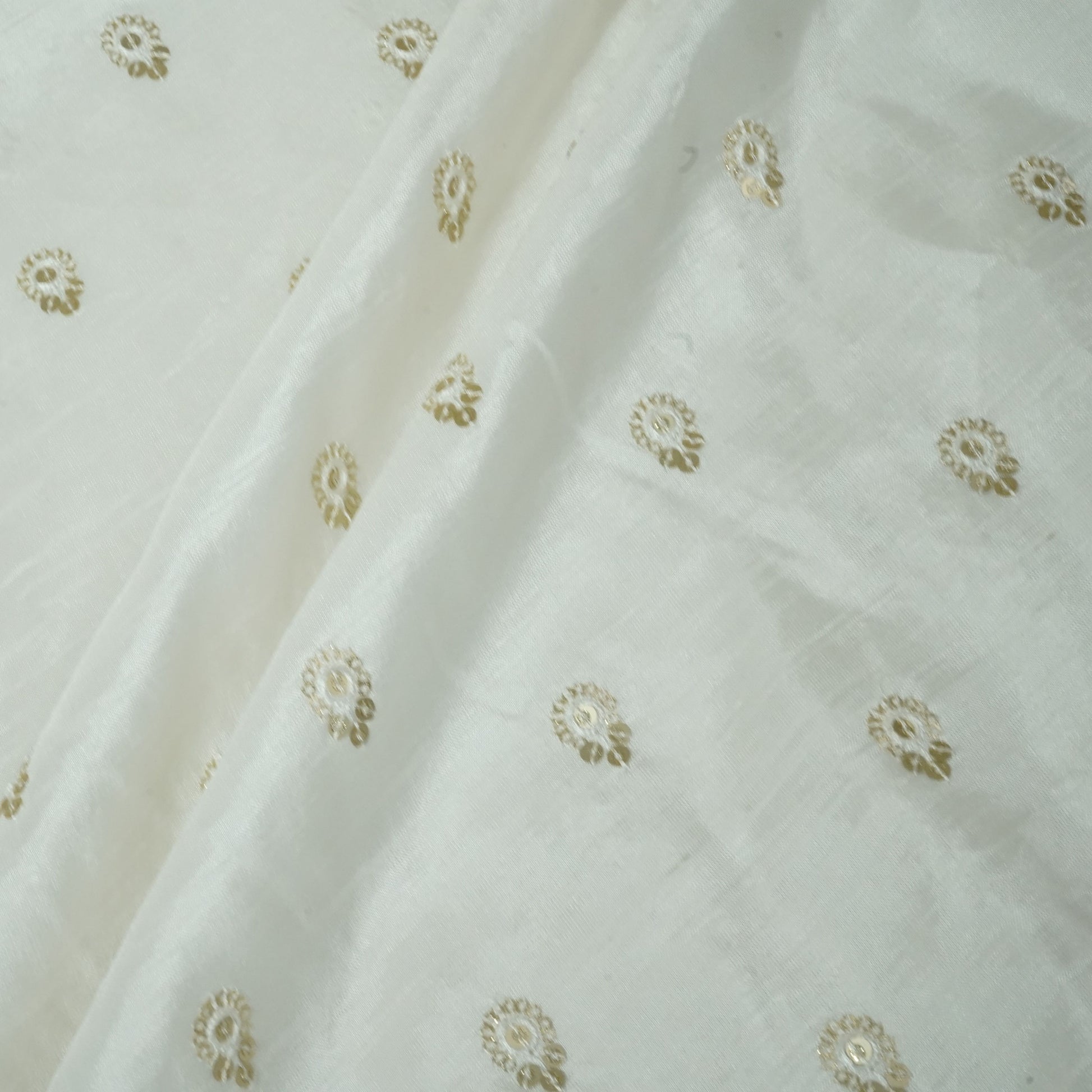 White Zari Dyeable Sequins Embroidery Russian Silk Fabric 22572