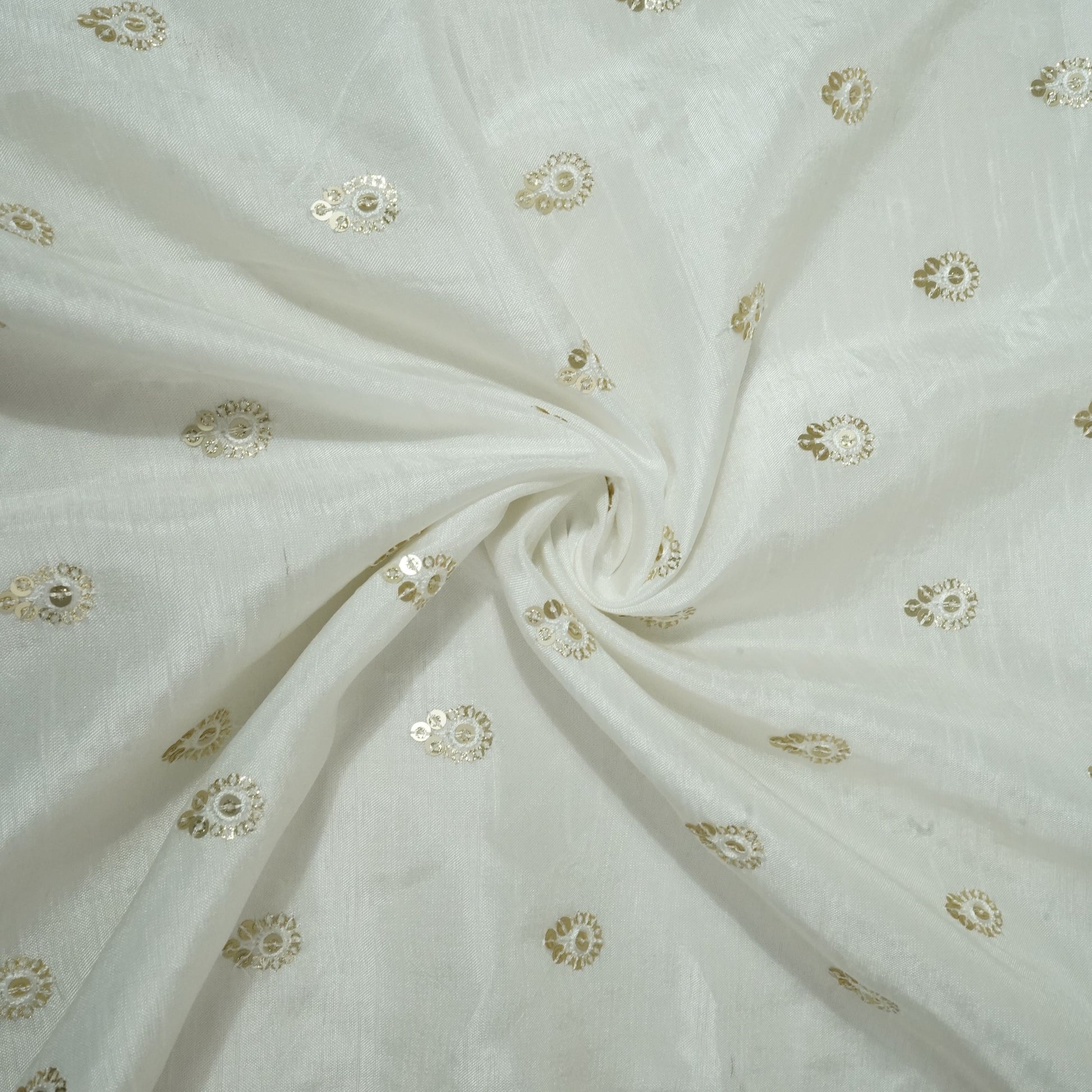 White Zari Dyeable Sequins Embroidery Russian Silk Fabric 22572