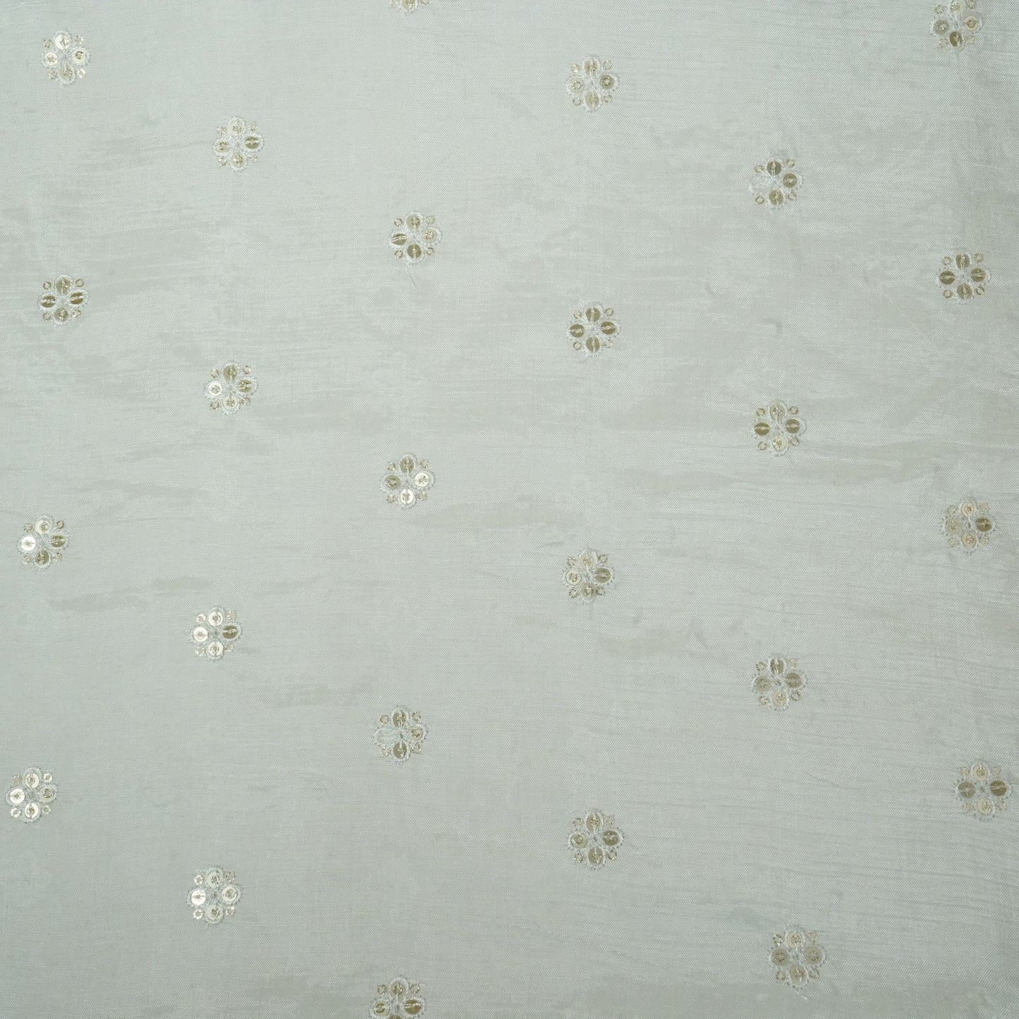 White Zari Dyeable Sequins Embroidery Russian Silk Fabric 22614