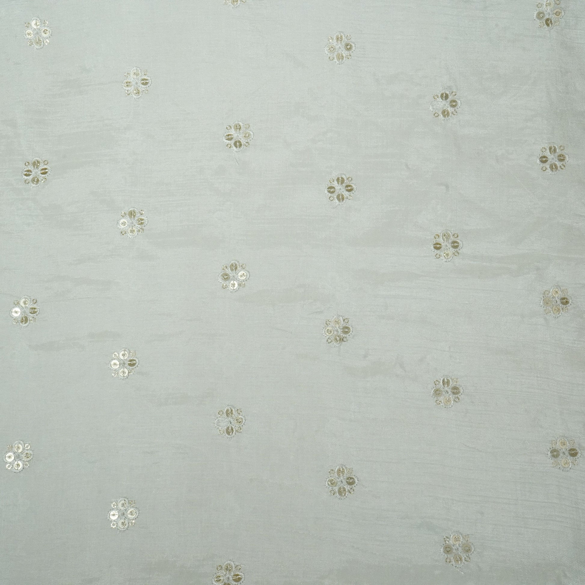 White Zari Dyeable Sequins Embroidery Russian Silk Fabric 22614