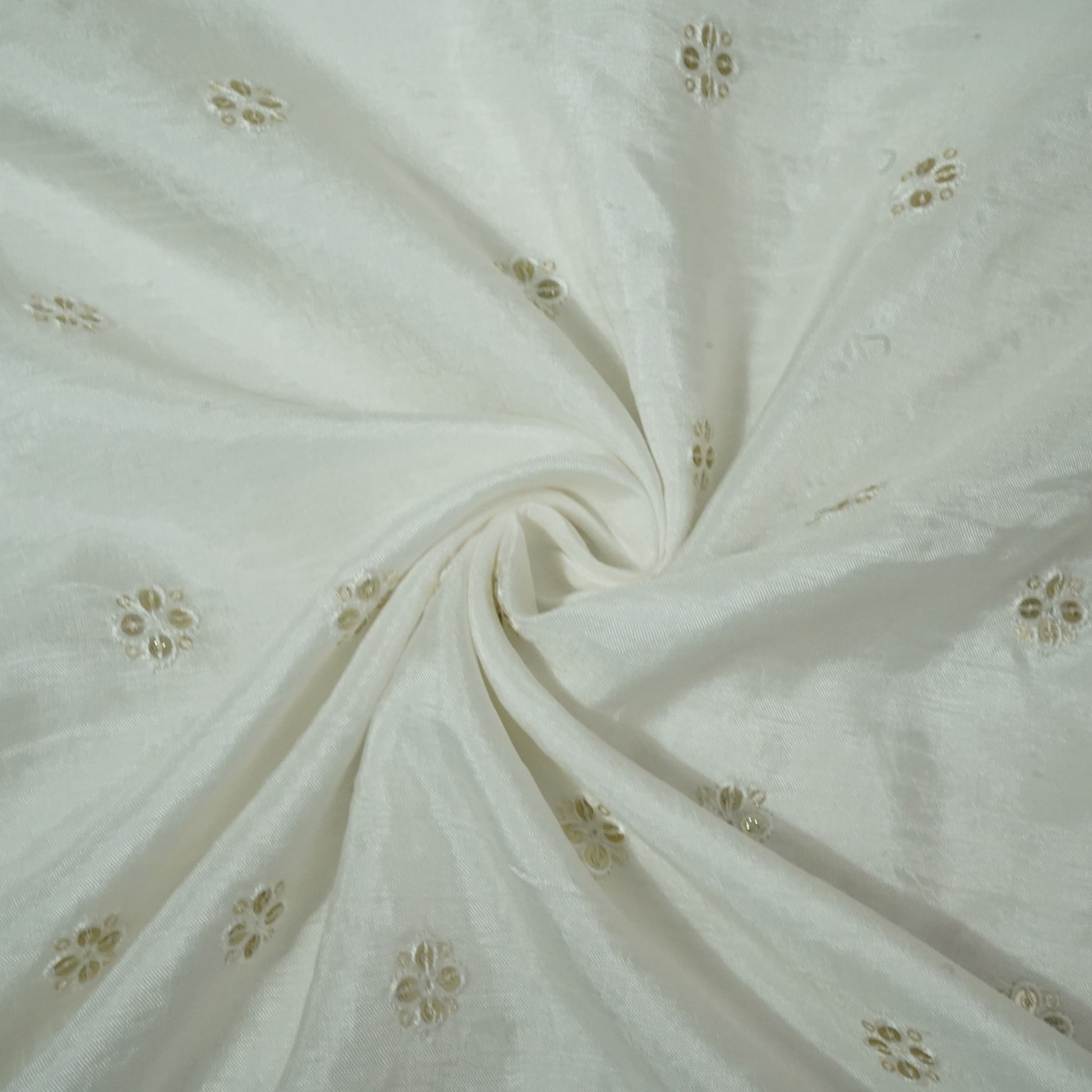 White Zari Dyeable Sequins Embroidery Russian Silk Fabric 22614