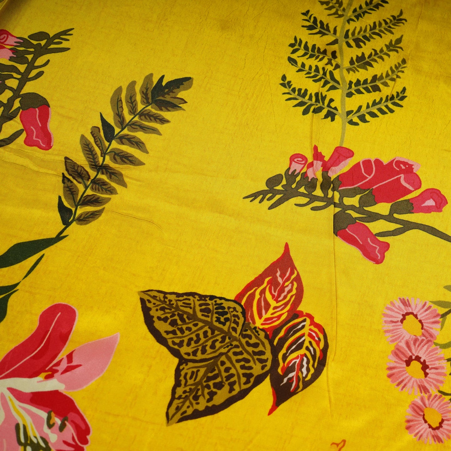 Yellow Floral Print Natural Crepe Fabric 21241