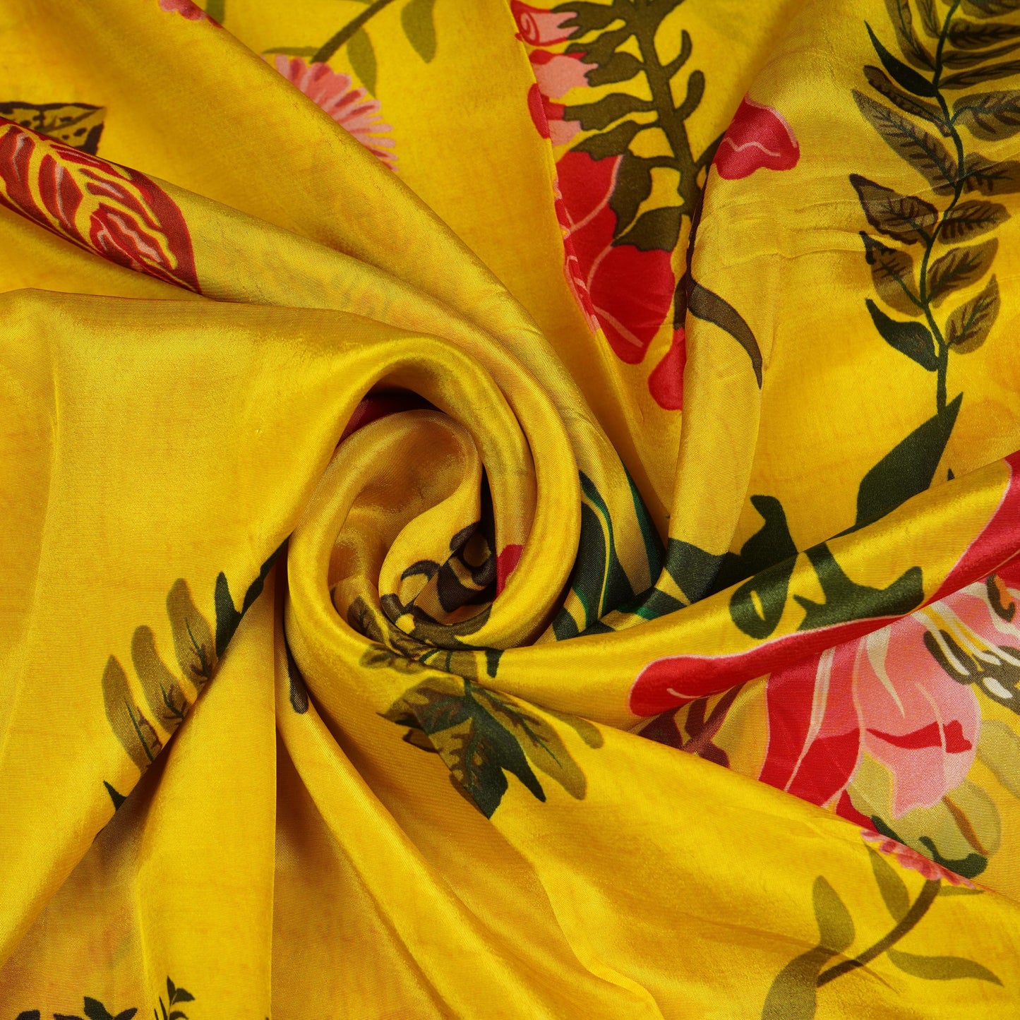 Yellow Floral Print Natural Crepe Fabric 21241