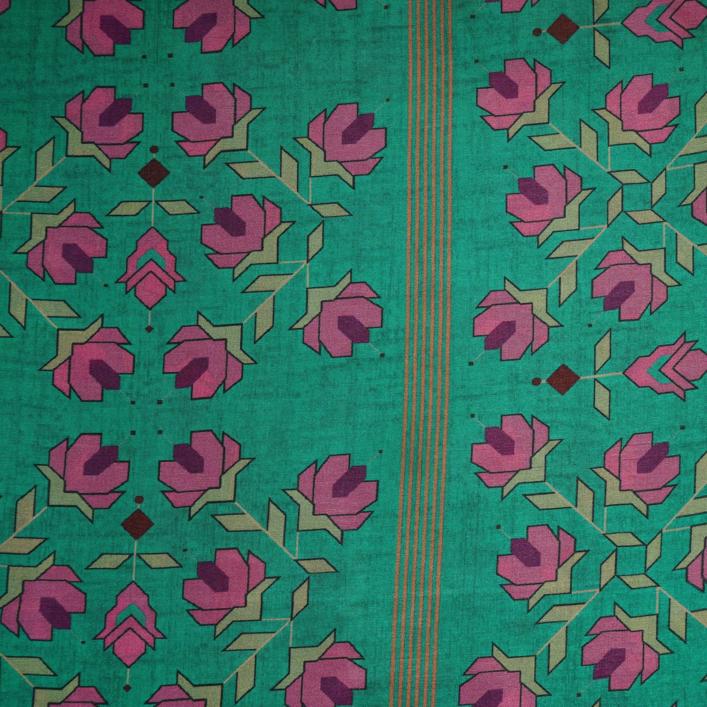 Green Geometrical Print Upada Silk Fabric 21086