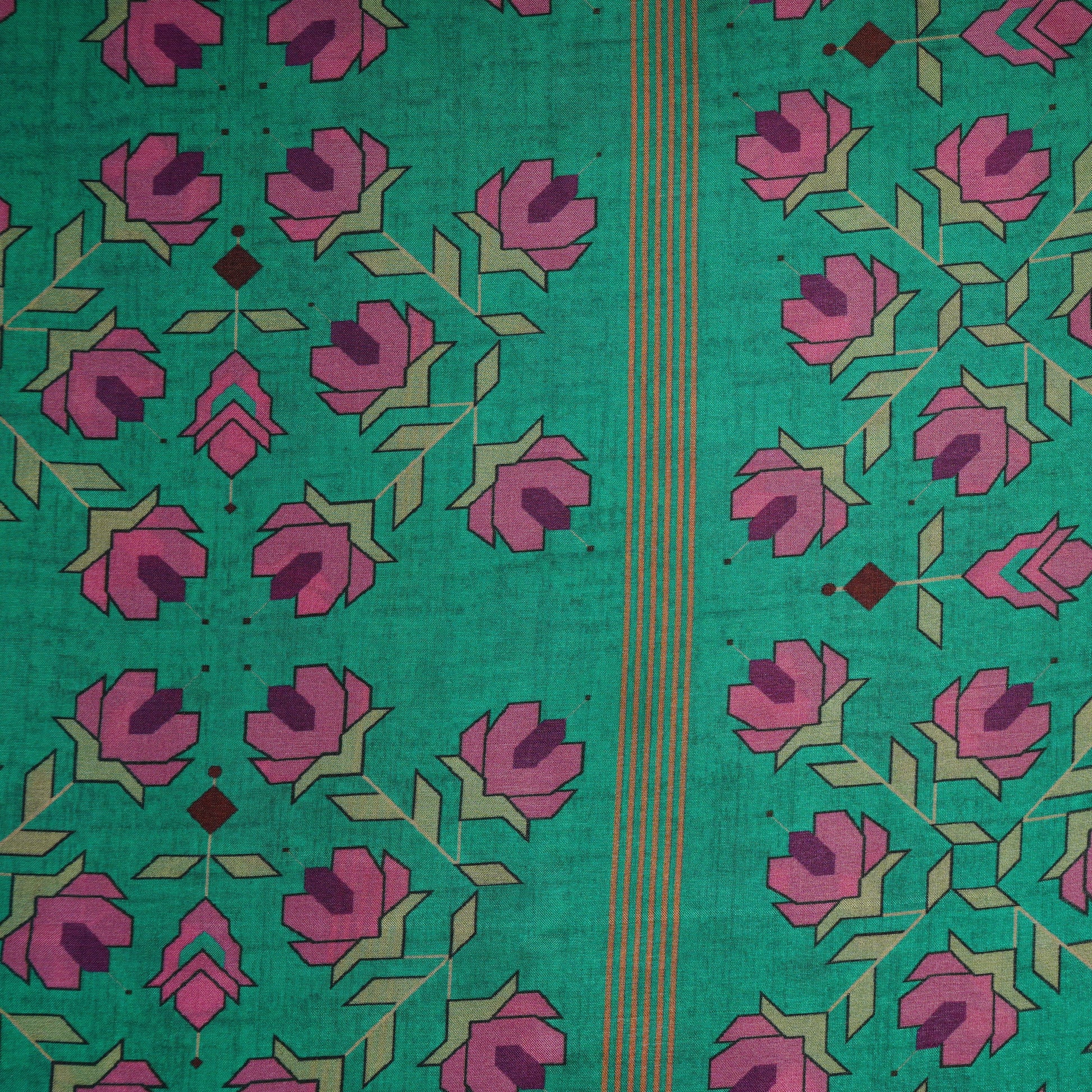 Green Geometrical Print Upada Silk Fabric 21086