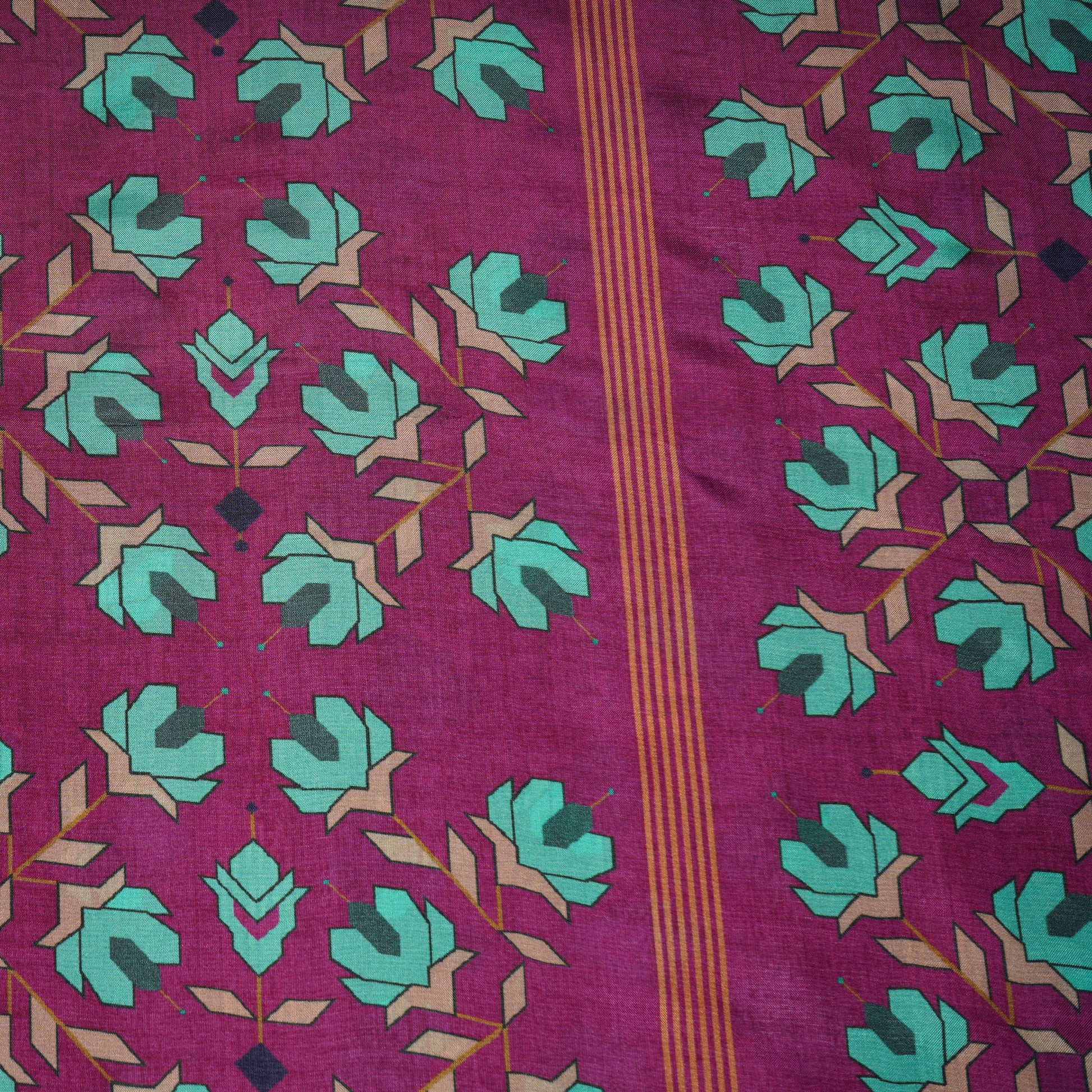 Purple Geometrical Print Upada Silk Fabric 21087