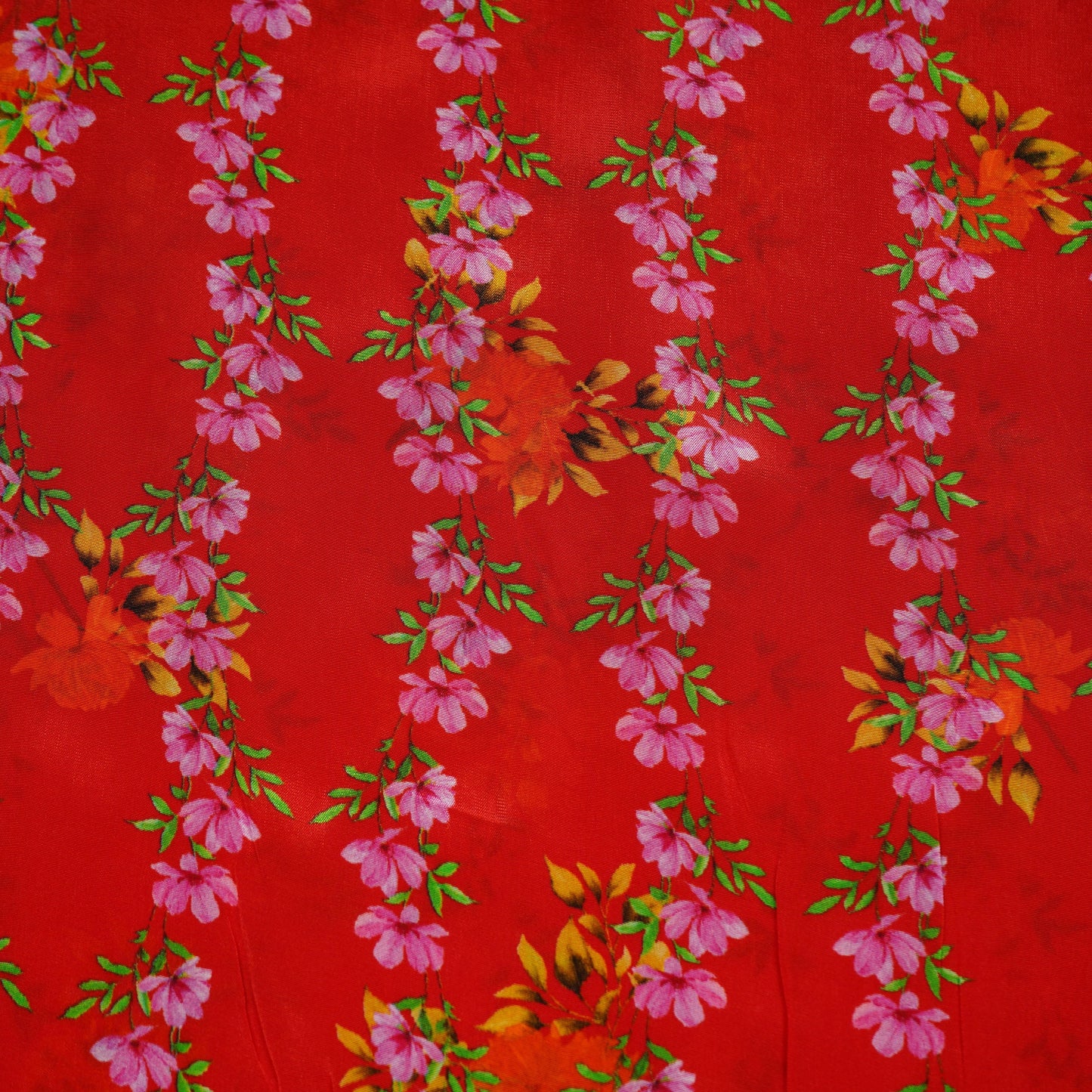 Red Floral Print Natural Crepe Fabric 21251