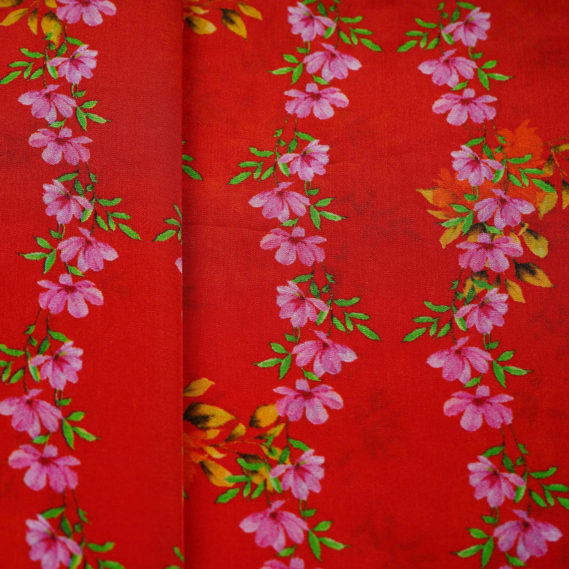 Red Floral Print Natural Crepe Fabric 21251