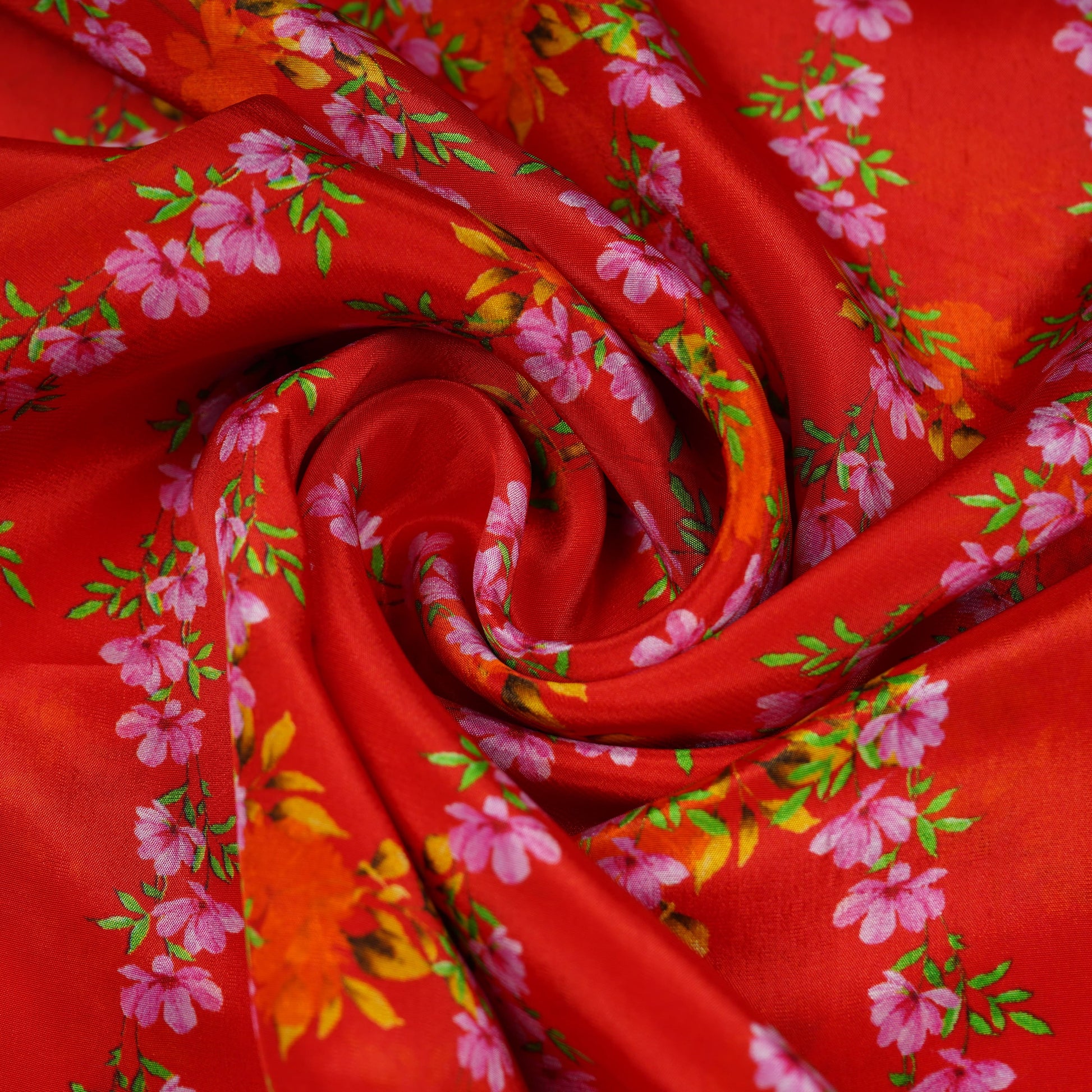 Red Floral Print Natural Crepe Fabric 21251