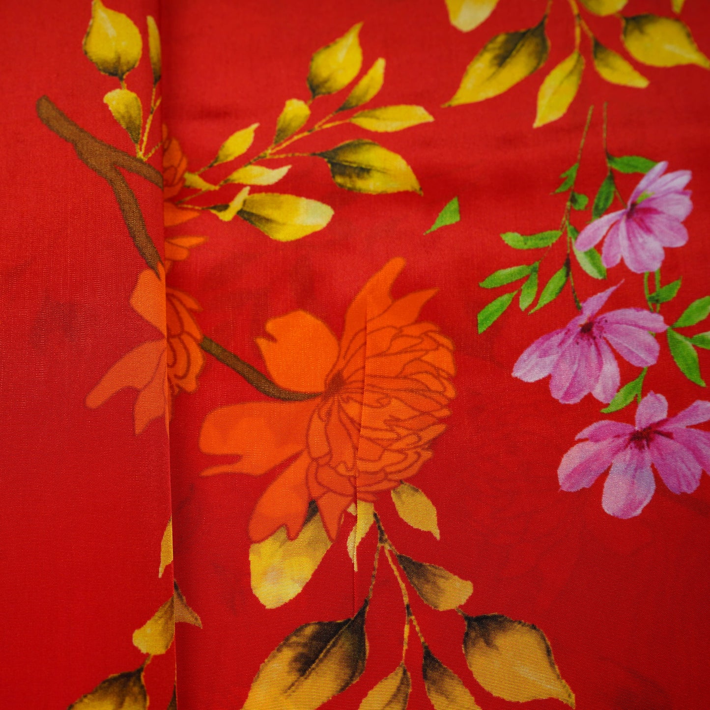 Red Floral Print Natural Crepe Fabric 21249