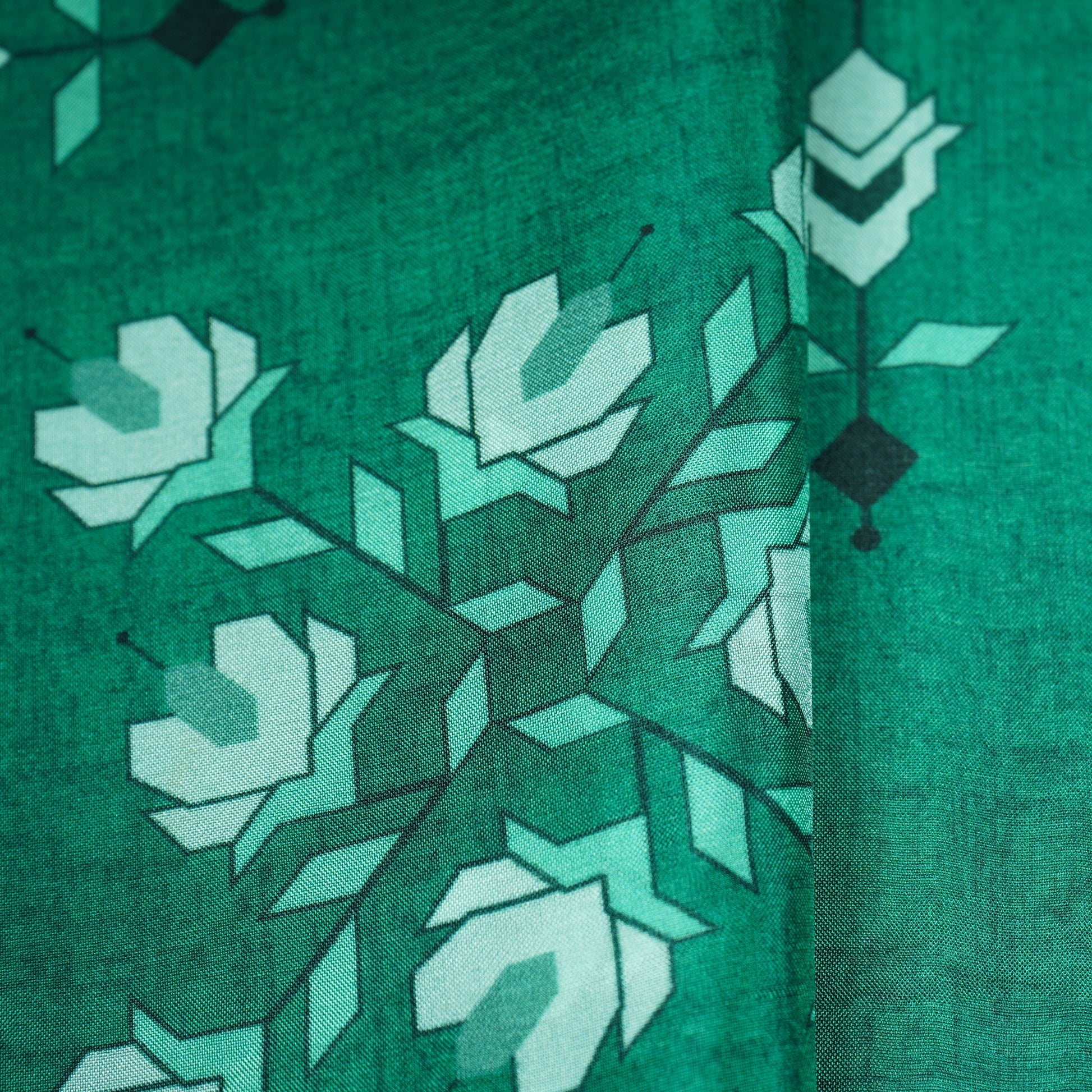 Mint Green Geometrical Print Upada Silk Fabric 21077