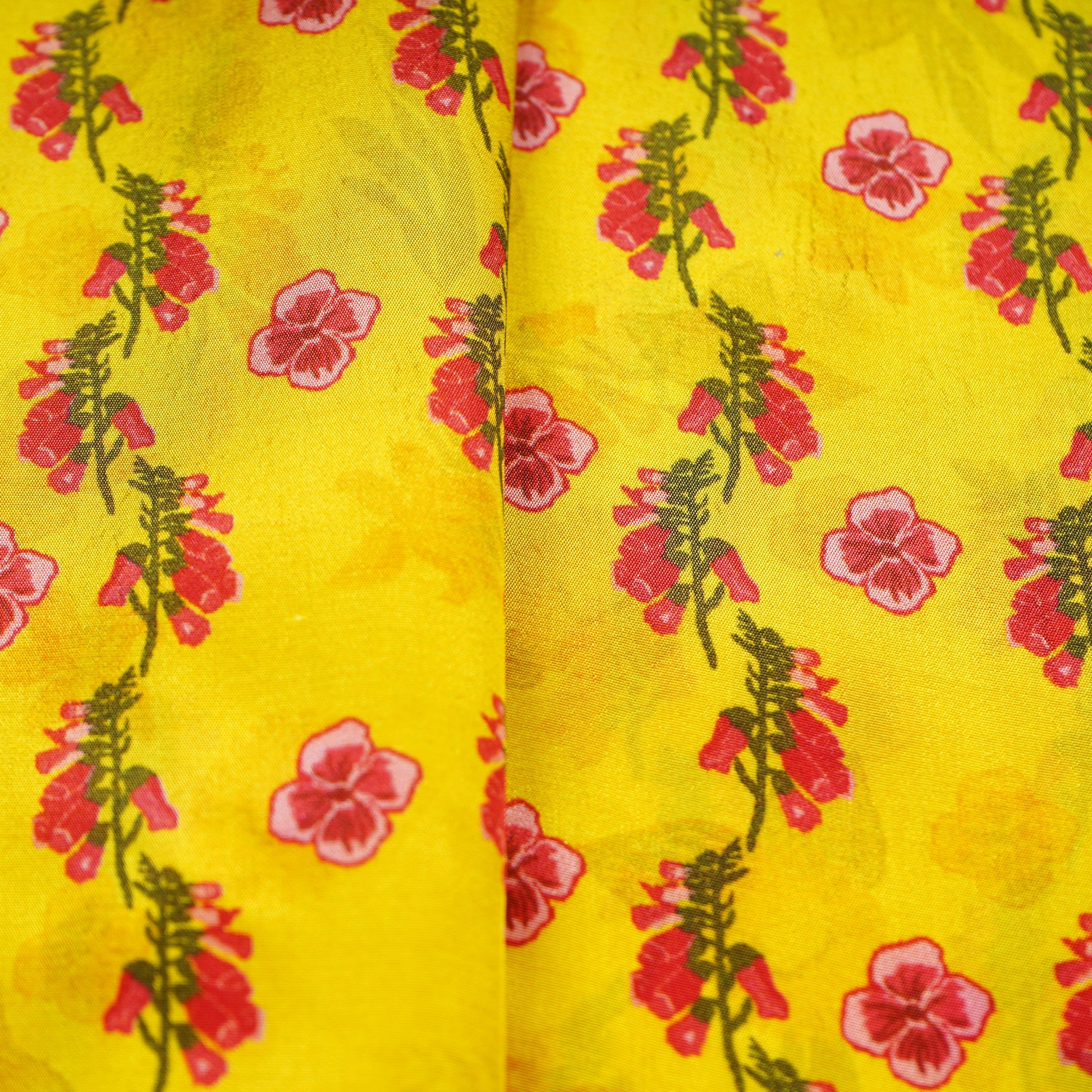 Yellow Floral Print Natural Crepe Fabric 21255