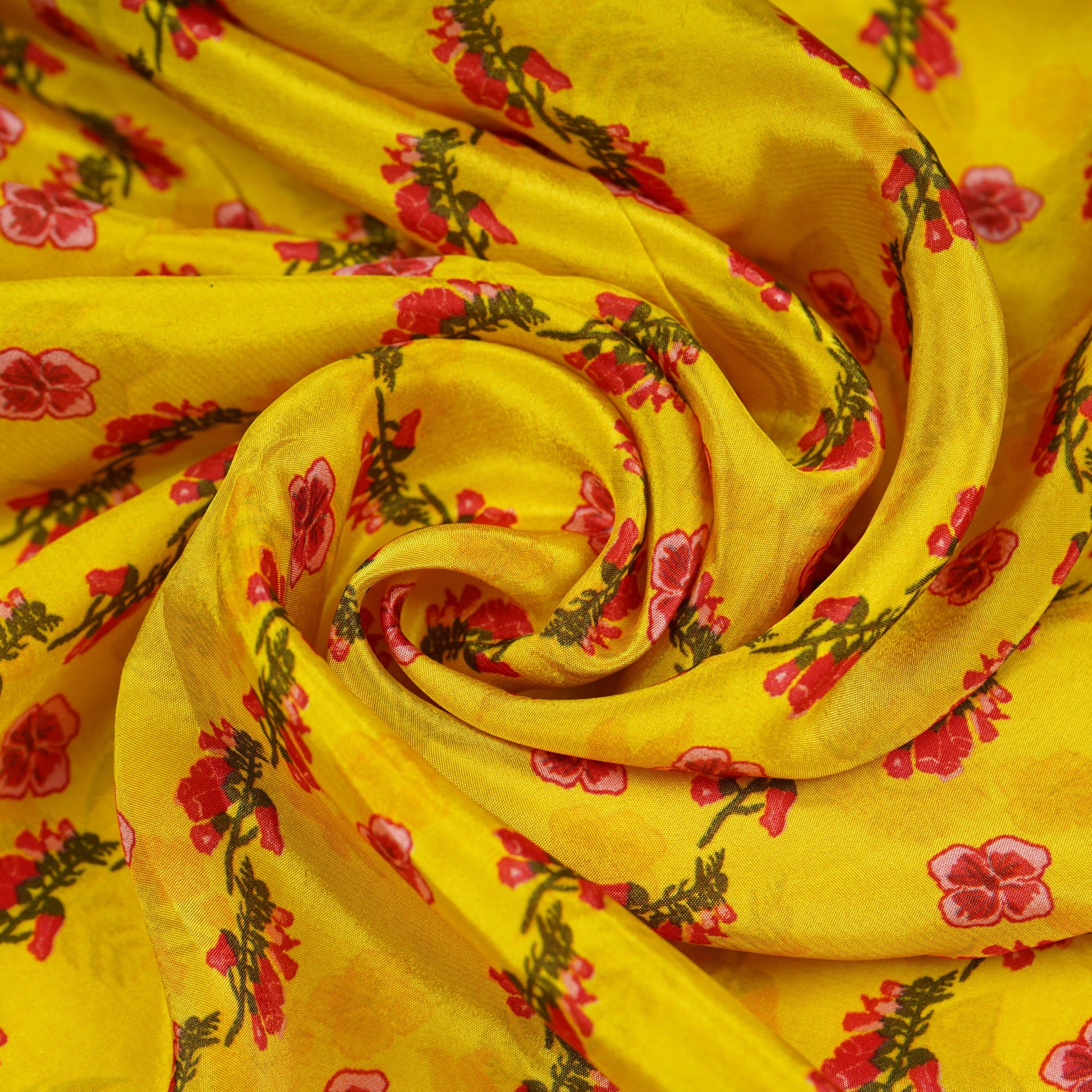 Yellow Floral Print Natural Crepe Fabric 21255