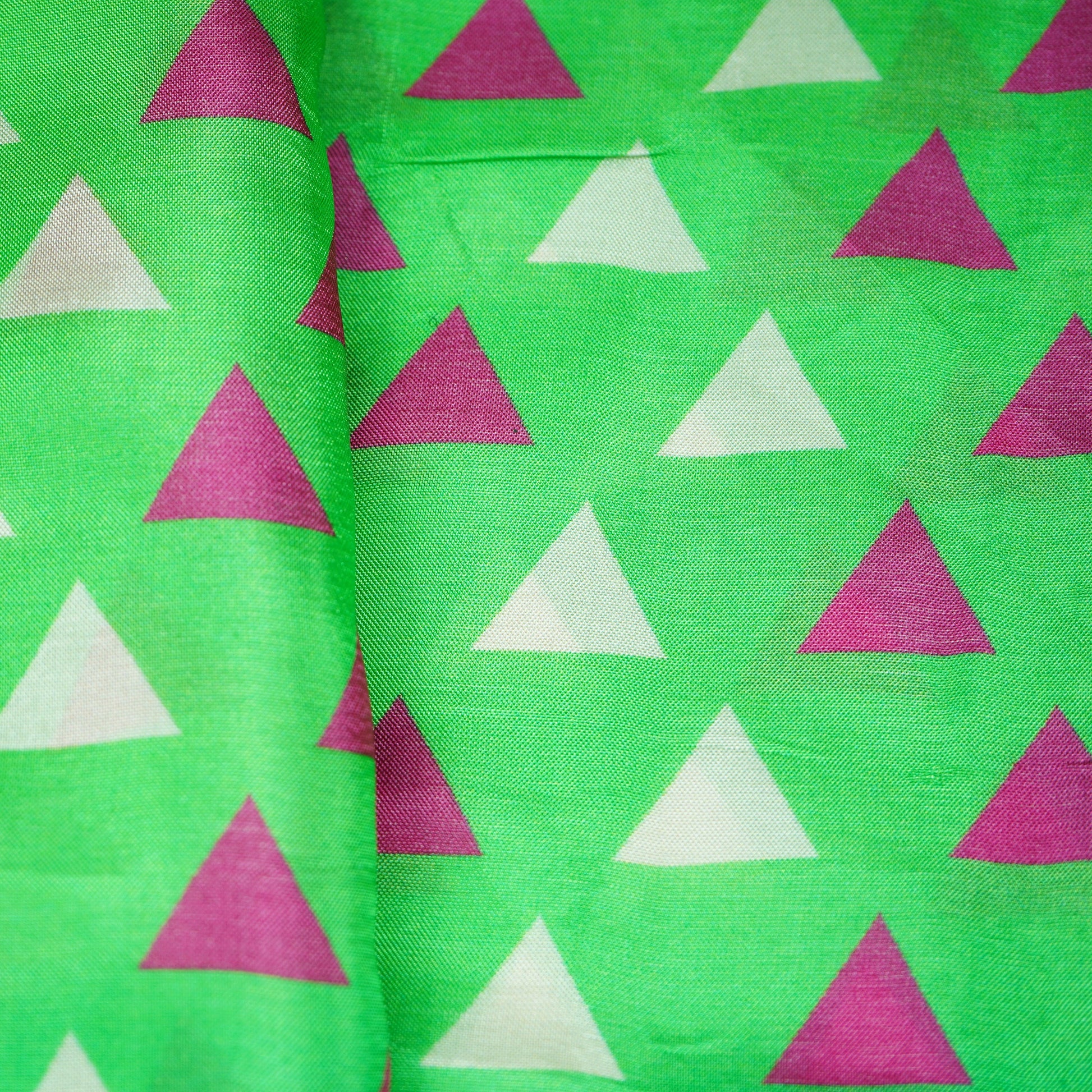 Green Geometrical Print Upada Silk Fabric 21084