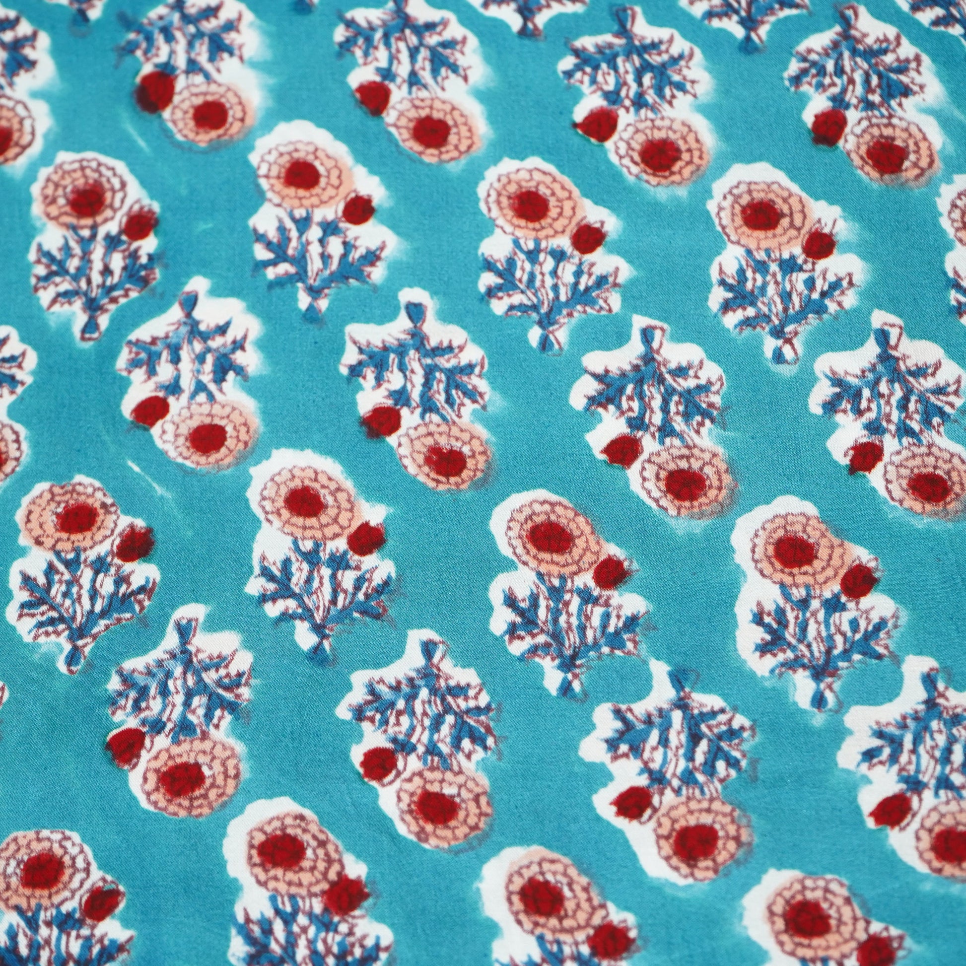 Blue Floral Print Cotton Fabric 23600