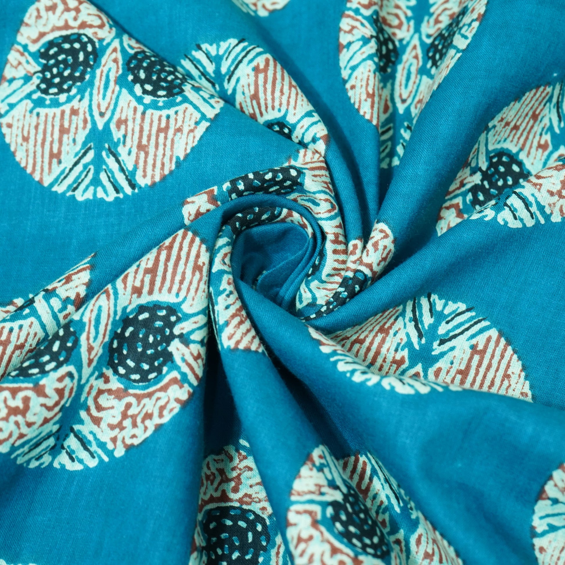 Teal Blue Handblock Cotton Fabric 23435