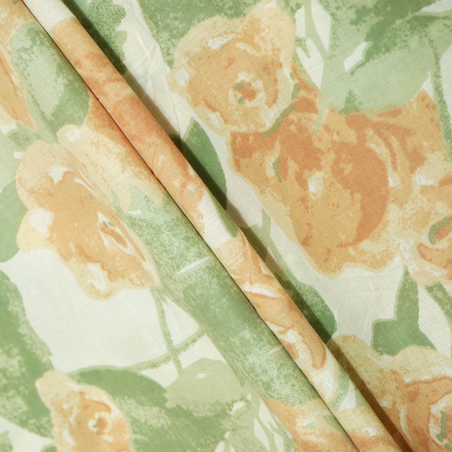 Off White & Green Floral Print Cotton Fabric 23454