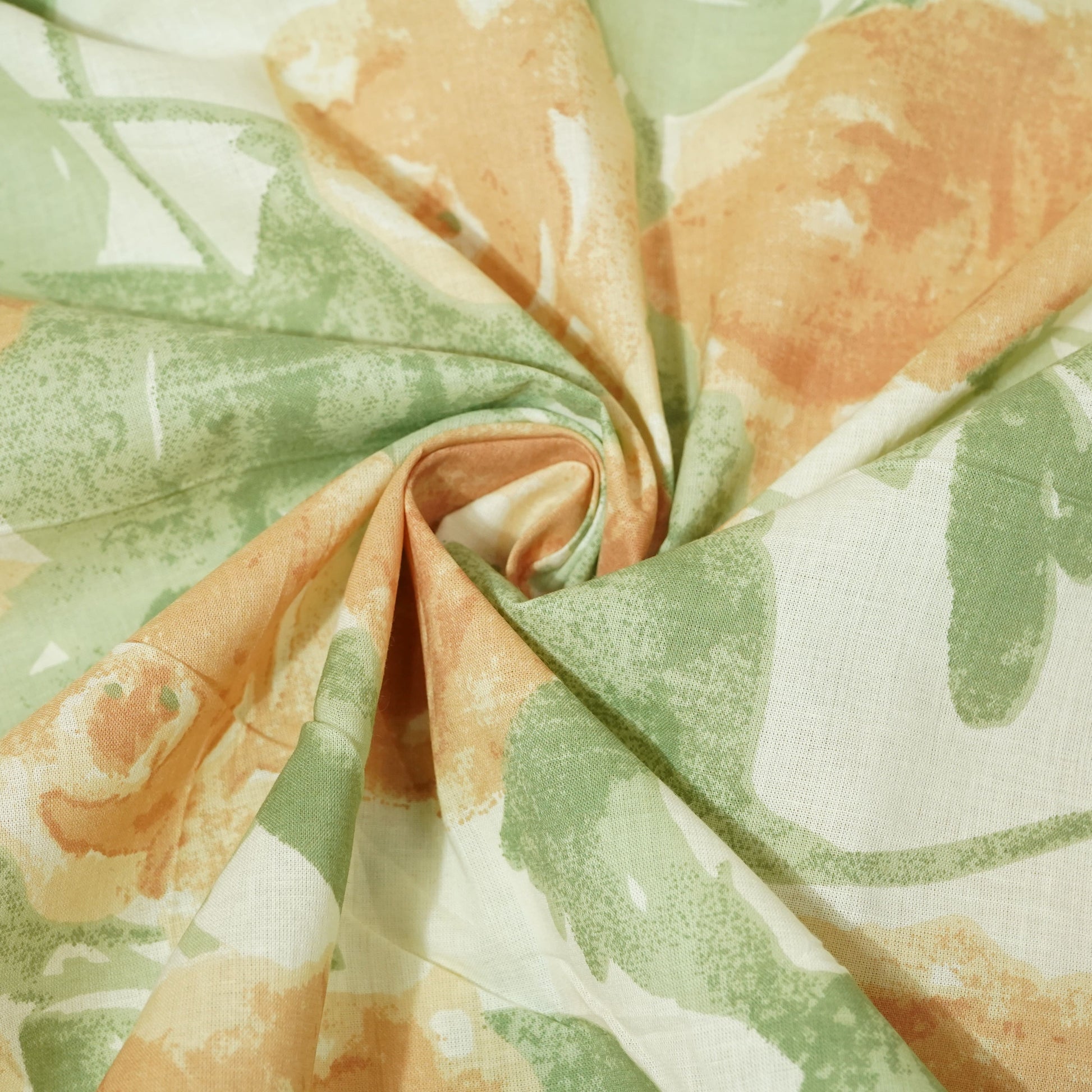 Off White & Green Floral Print Cotton Fabric 23454