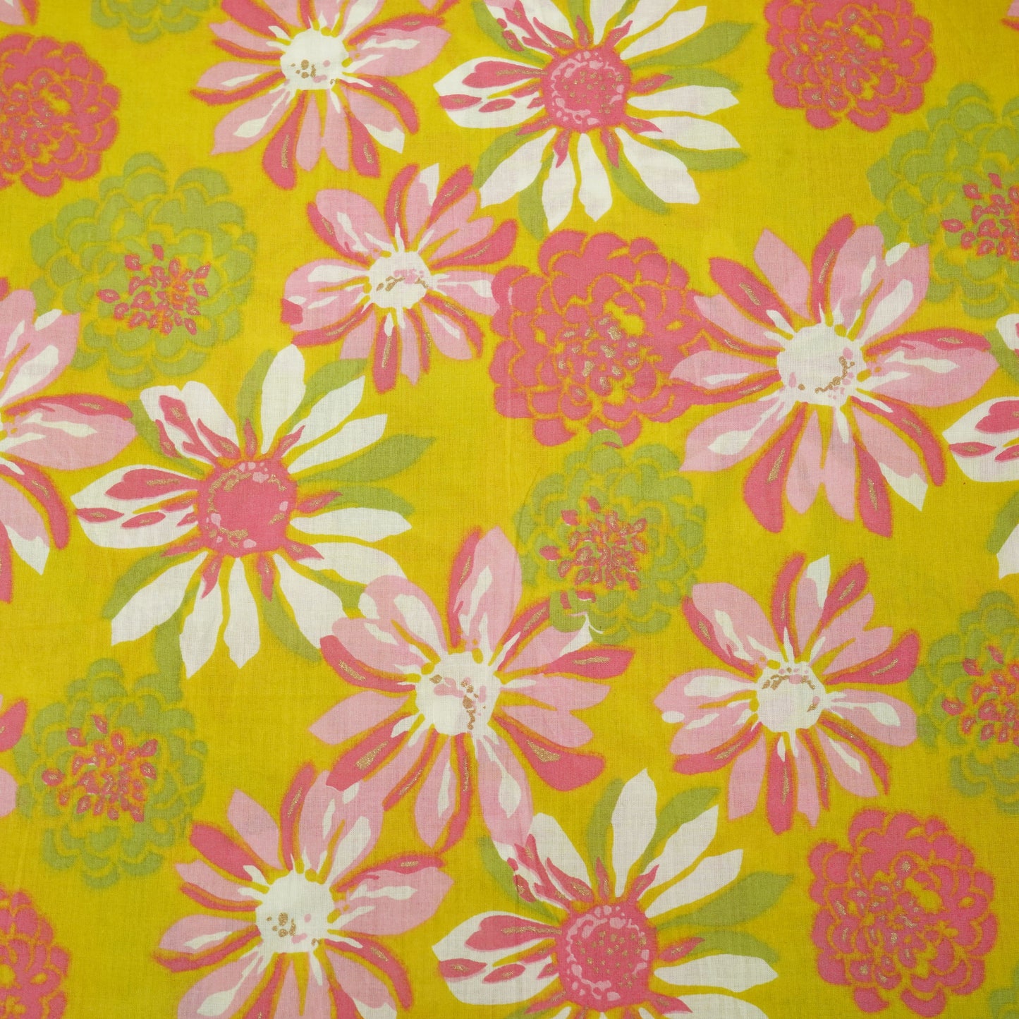 Lime Green Floral Print Cotton Fabric 23452