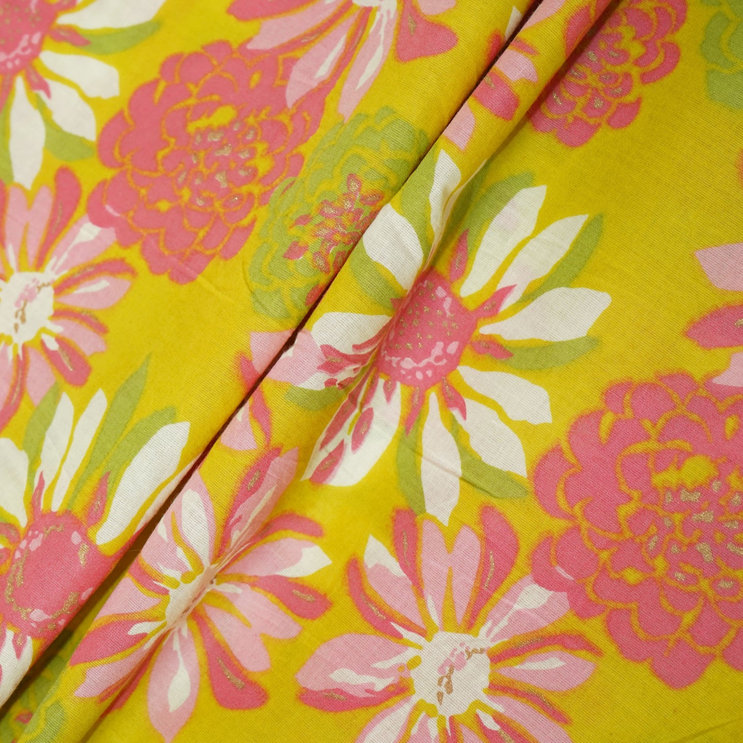 Lime Green Floral Print Cotton Fabric 23452