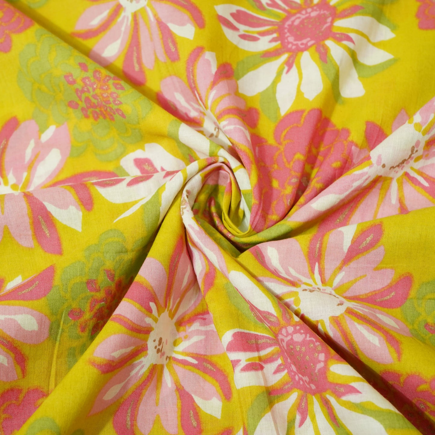 Lime Green Floral Print Cotton Fabric 23452