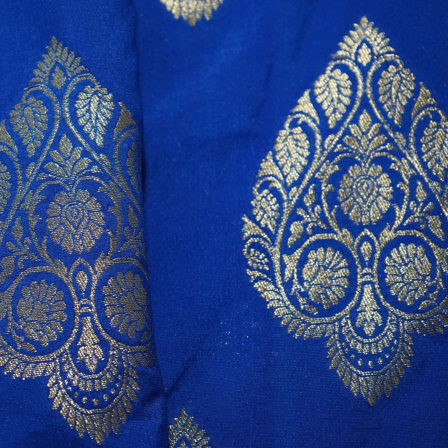 Blue Golden Zari Kattan Silk Fabric 21870