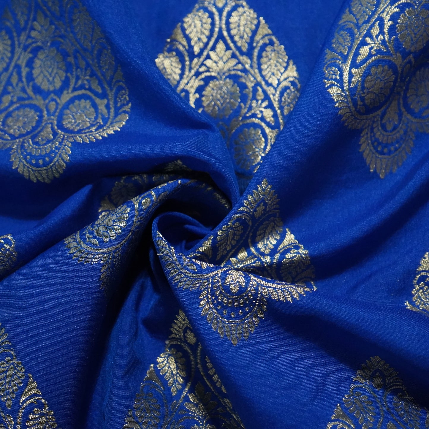 Blue Golden Zari Kattan Silk Fabric 21870