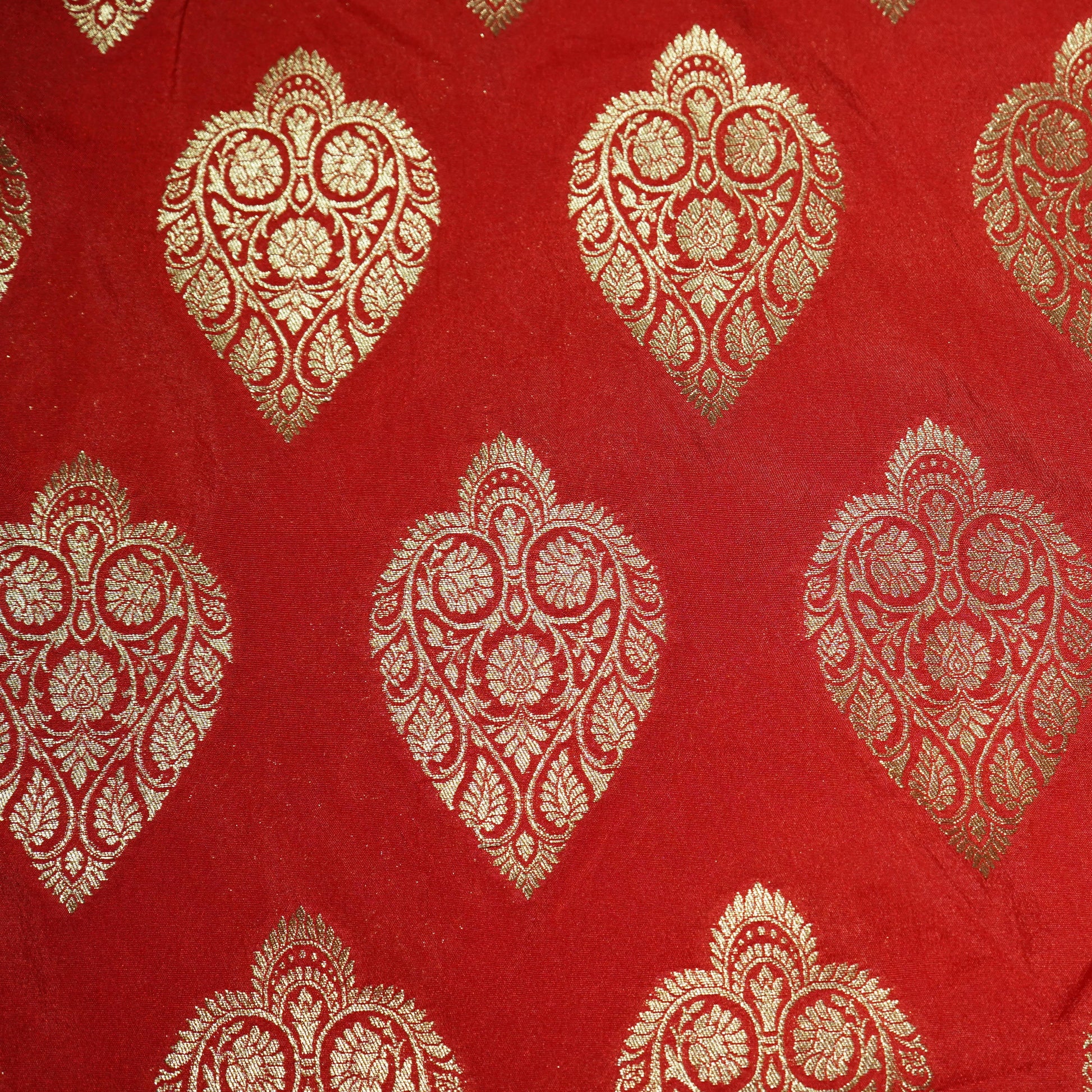 Red Golden Zari Kattan Silk Fabric 21873