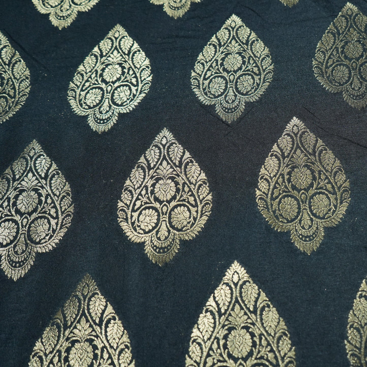 Black Golden Zari Kattan Silk Fabric 21876