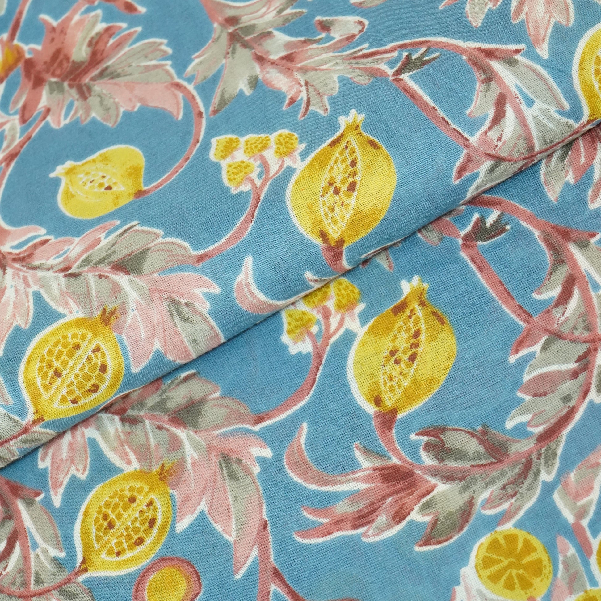 Blue Floral Print Cotton Fabric