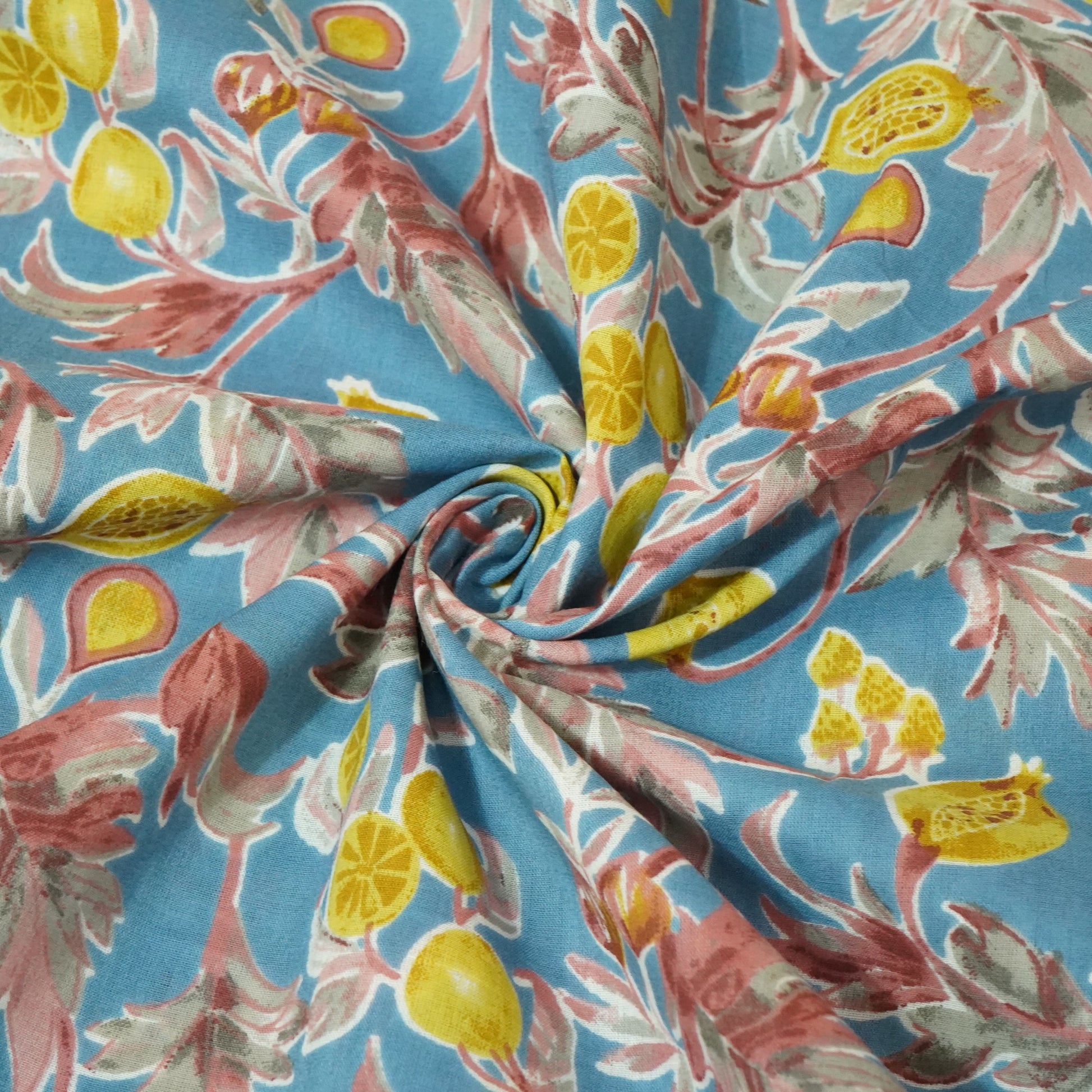 Blue Floral Print Cotton Fabric