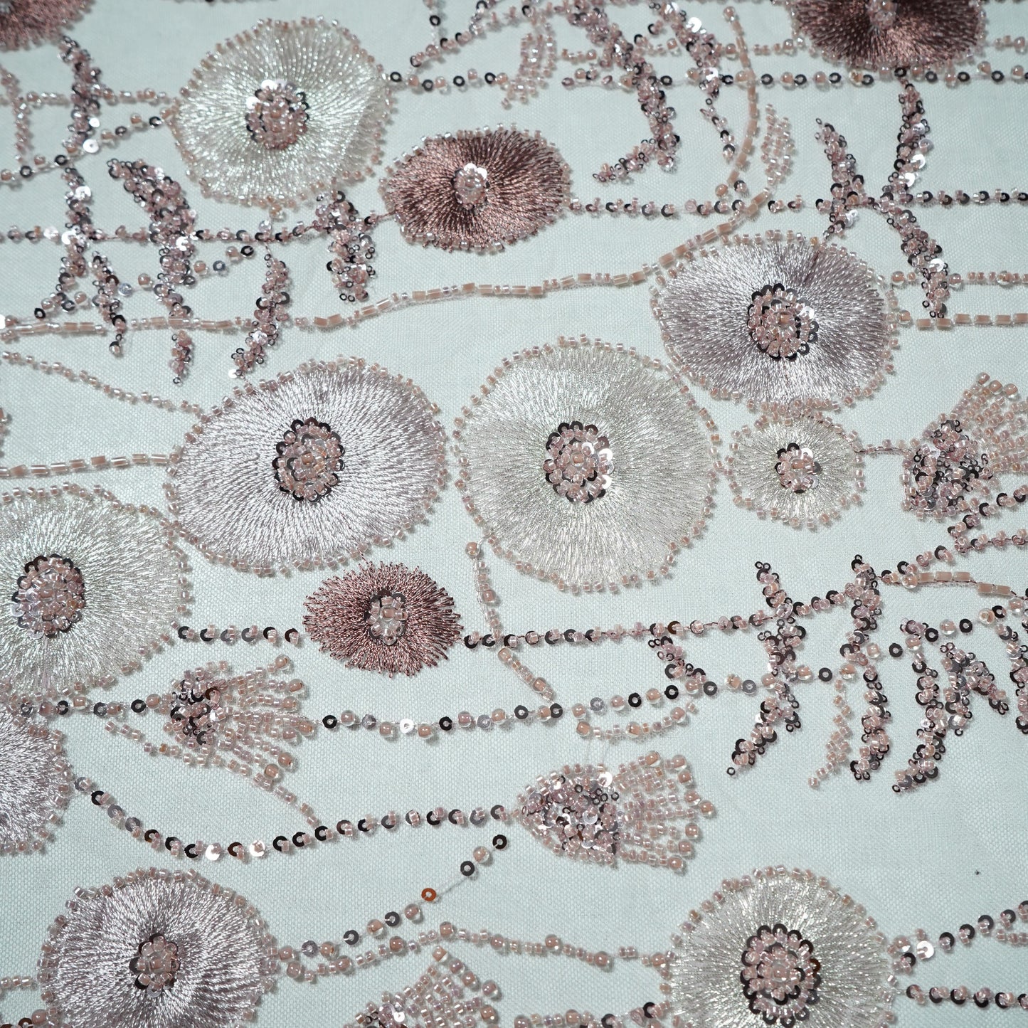 Peach Cutdana Thread Embroidery Net Fabric 21967