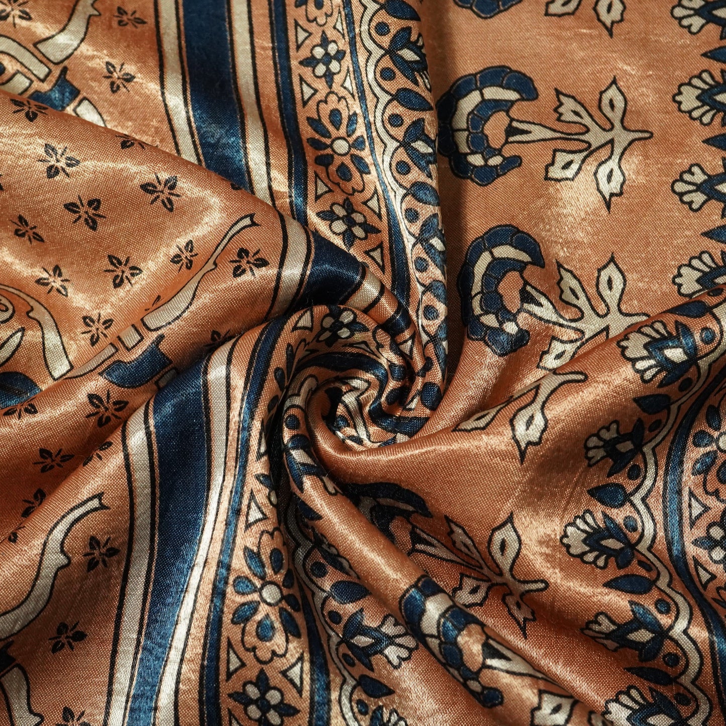 Peach Ajrakh Print Mashru Silk Fabric 21891