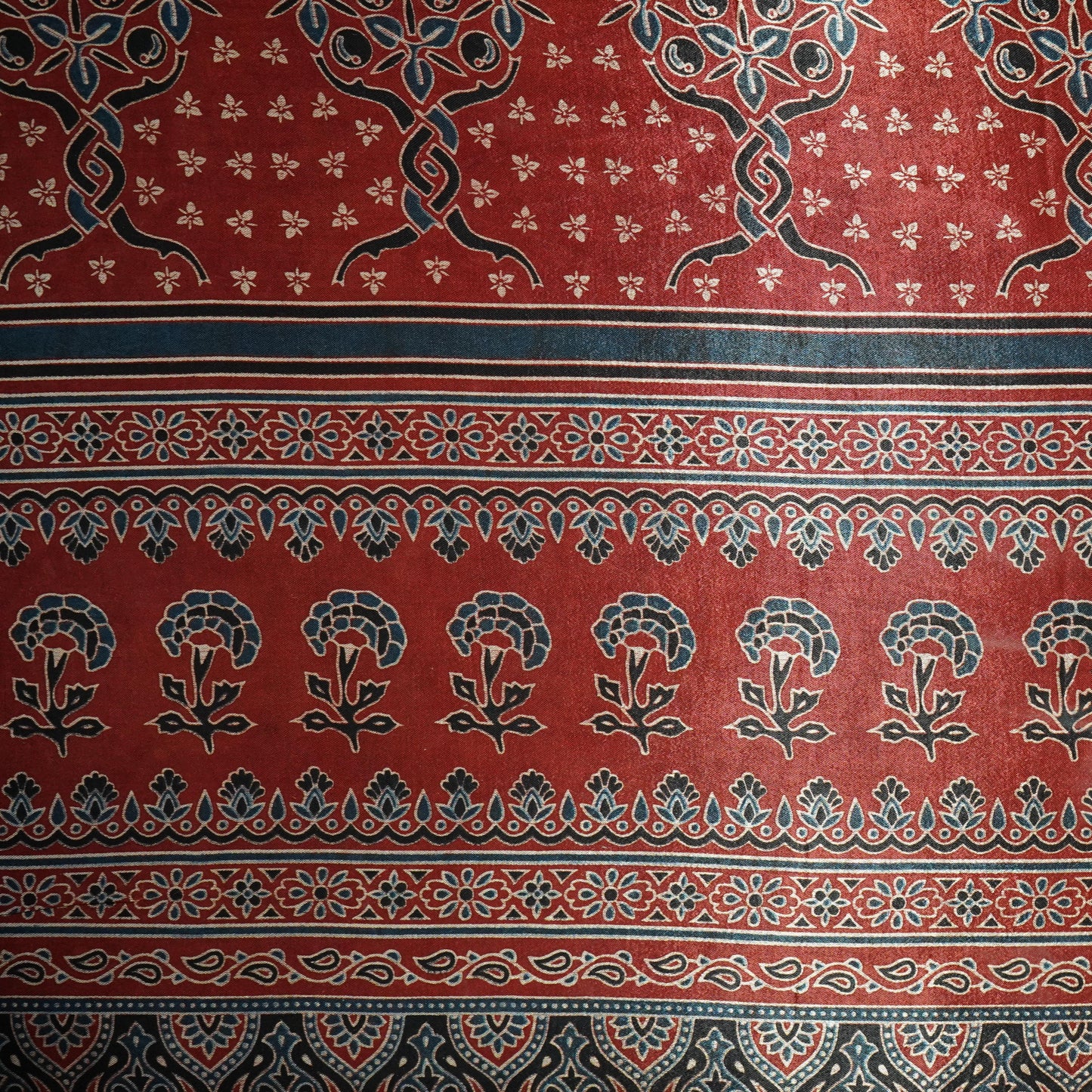 Red Ajrakh Print Mashru Silk Fabric 21886