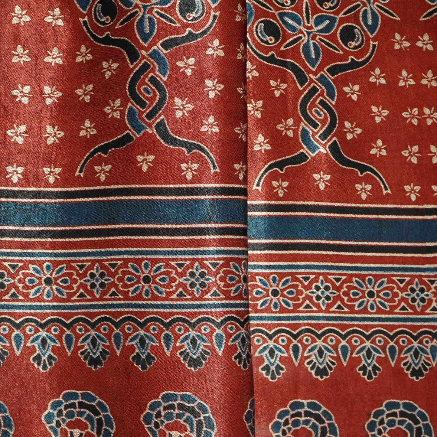 Red Ajrakh Print Mashru Silk Fabric 21886