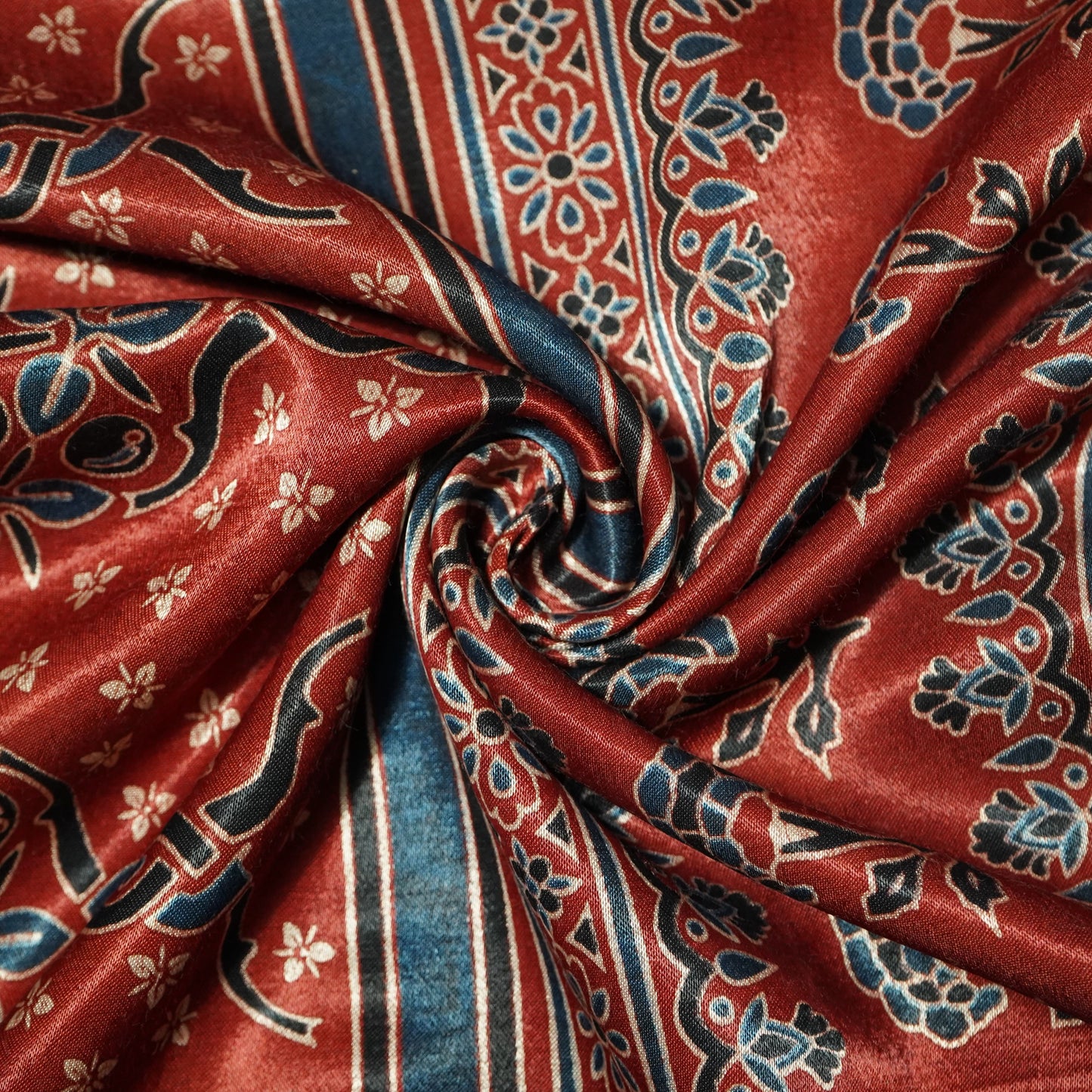 Red Ajrakh Print Mashru Silk Fabric 21886