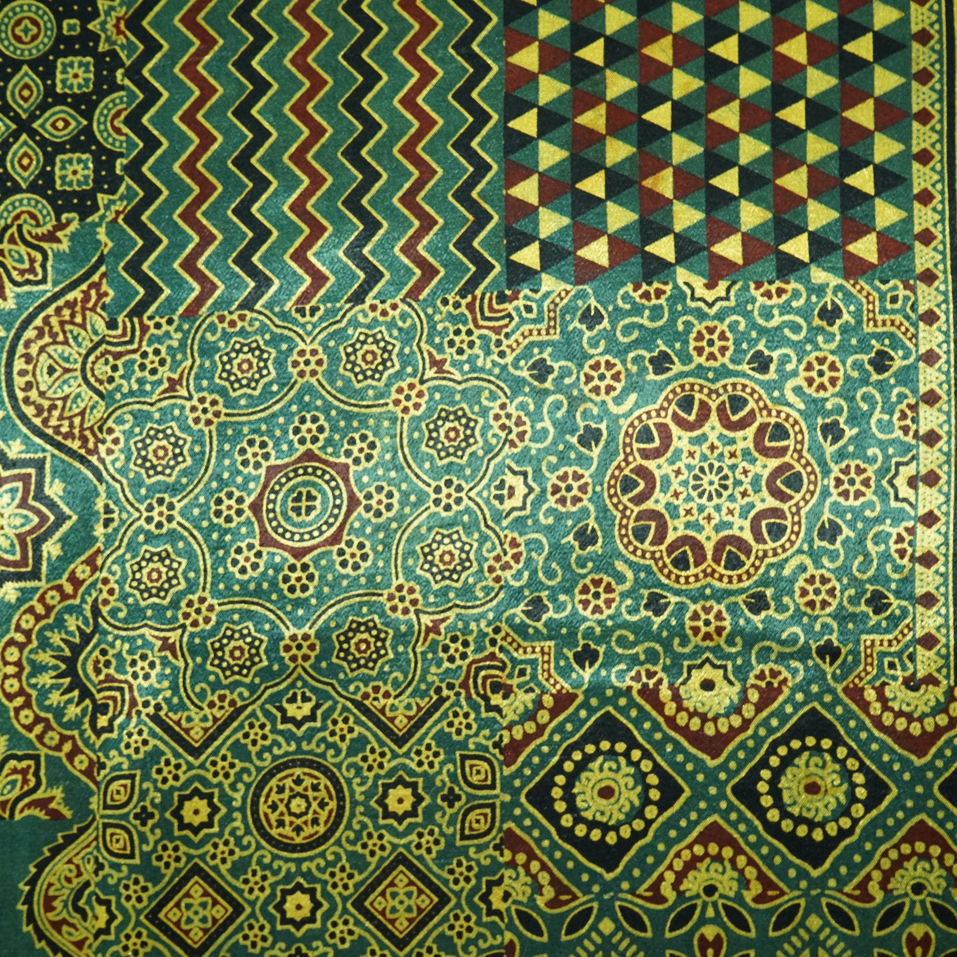 Green Ajrakh Print Mashru Silk Fabric 21892