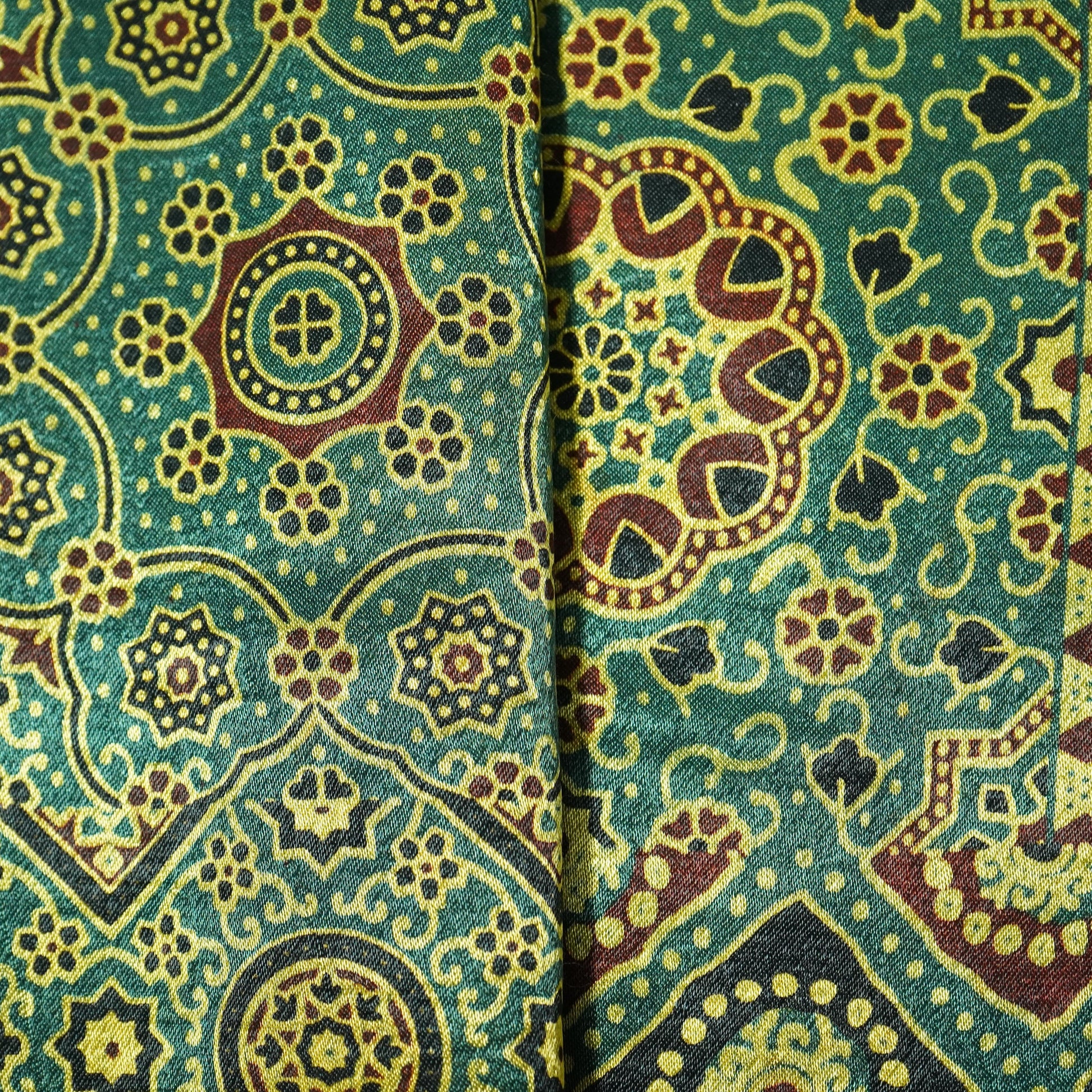 Green Ajrakh Print Mashru Silk Fabric 21892