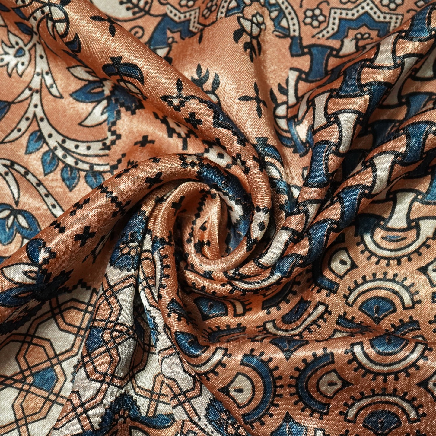 Light Orange Ajrakh Print Mashru Silk Fabric 21889