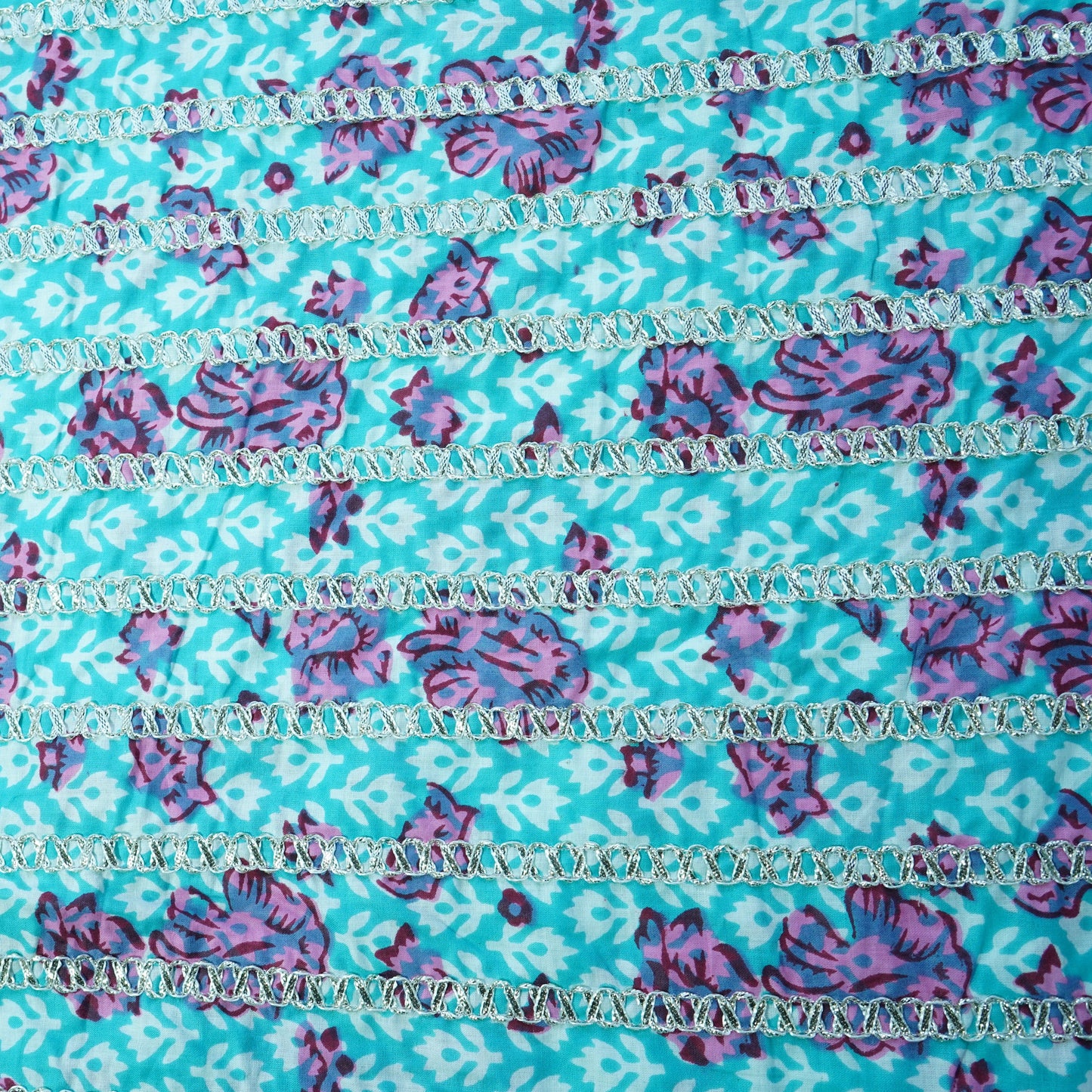 Sky Blue Floral Print Gota Work Cambric Cotton