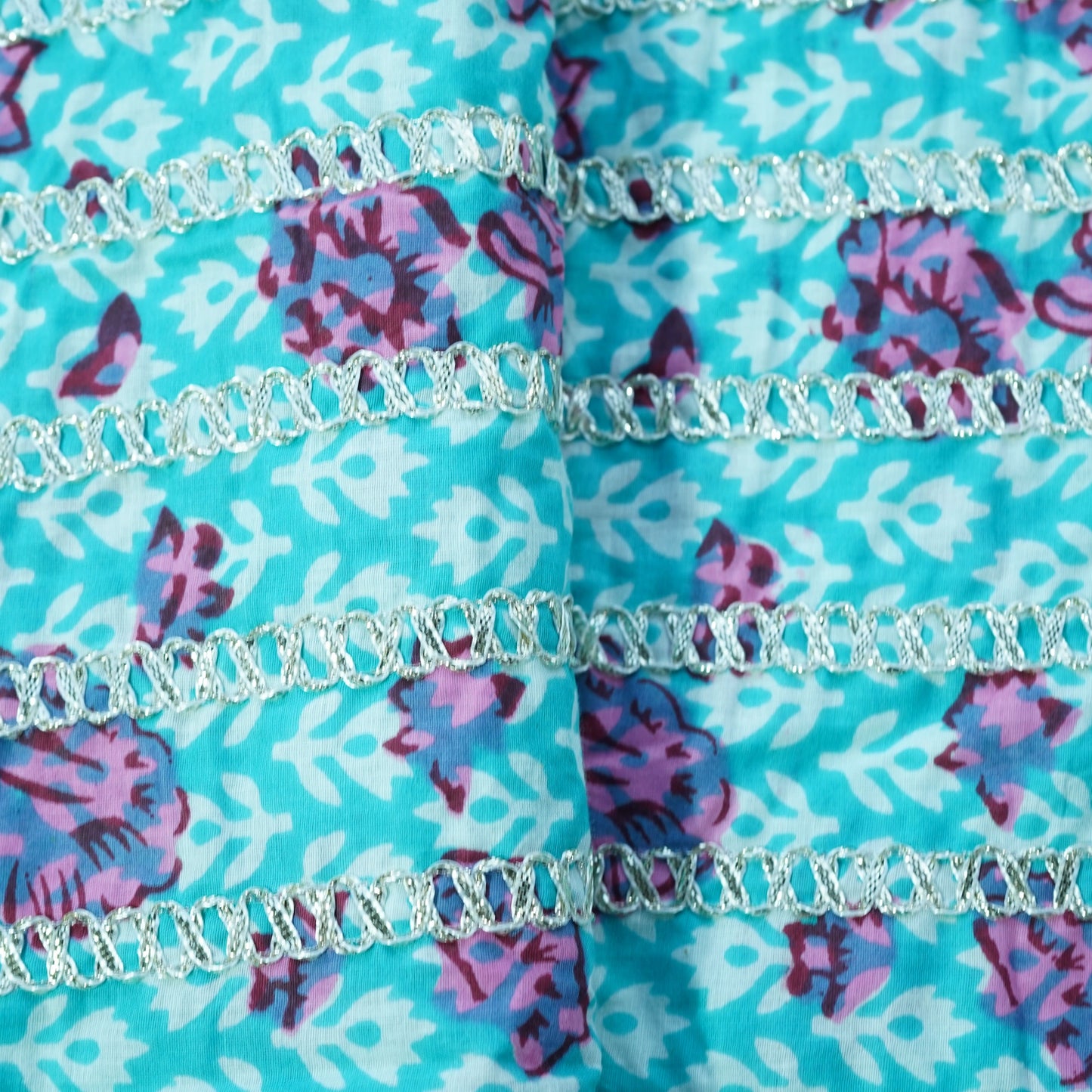 Sky Blue Floral Print Gota Work Cambric Cotton