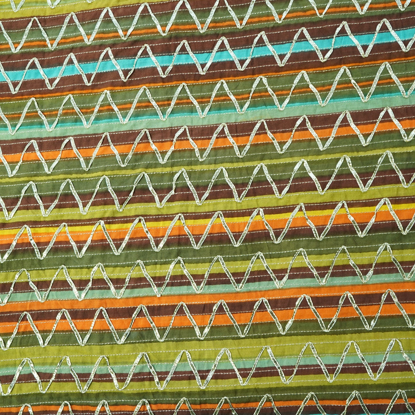 Multicolor Stripes Print Gota Work Cambric Cotton