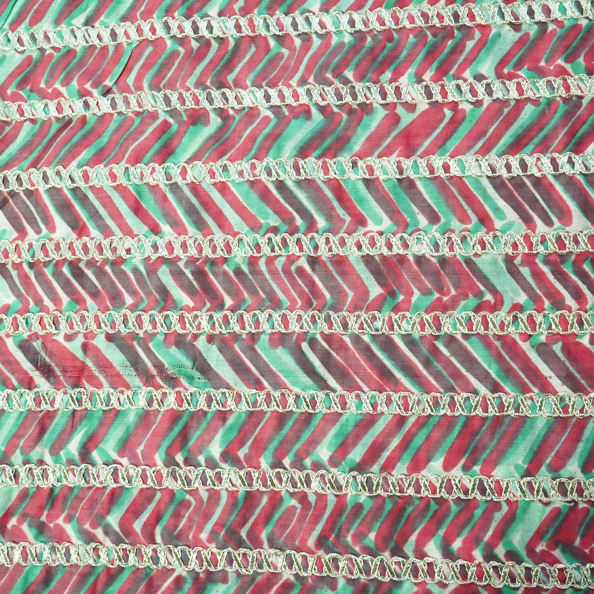 Pink Blue Chevron Print Gota Work Cambric Cotton