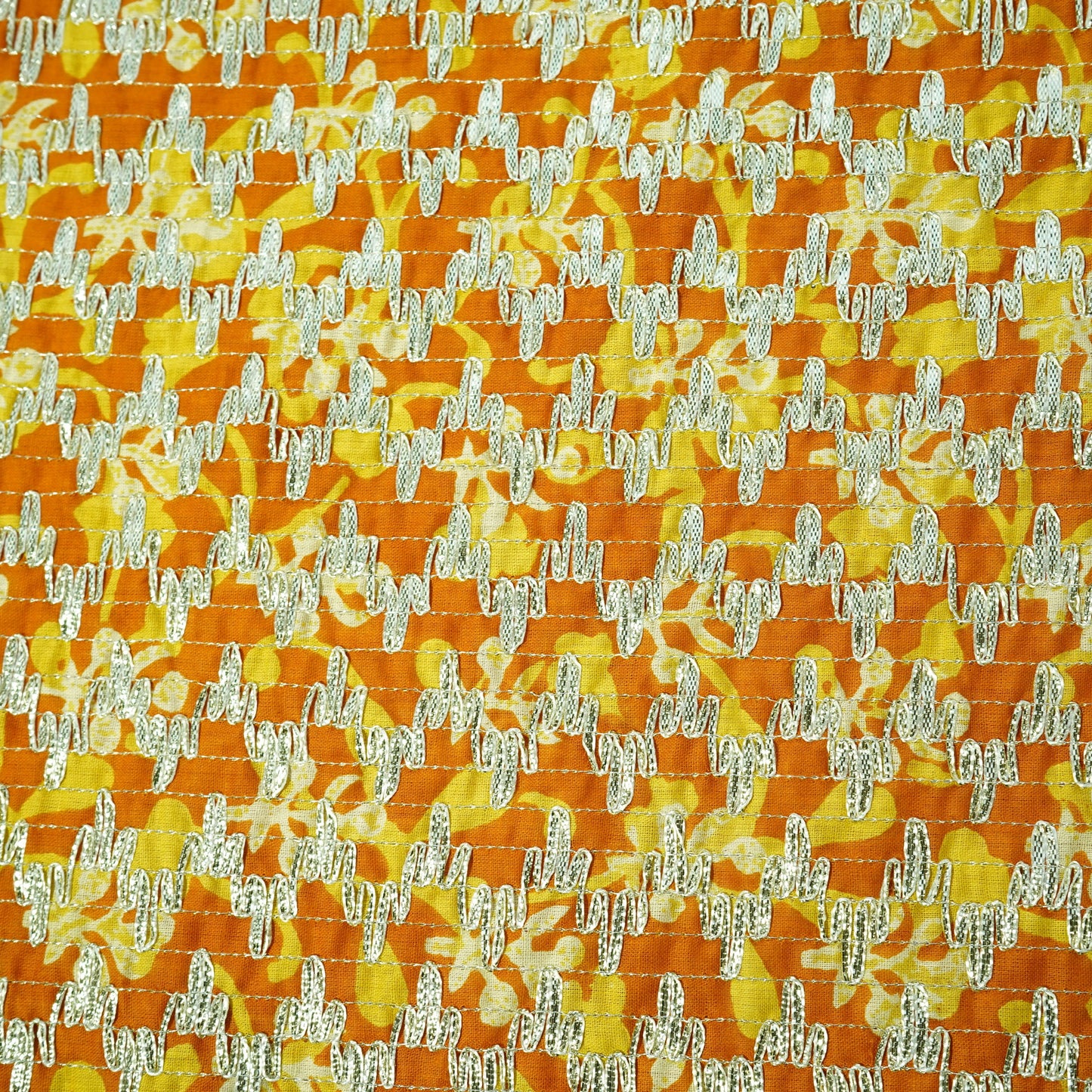 Orange Abstract Print Gota Work Cambric Cotton