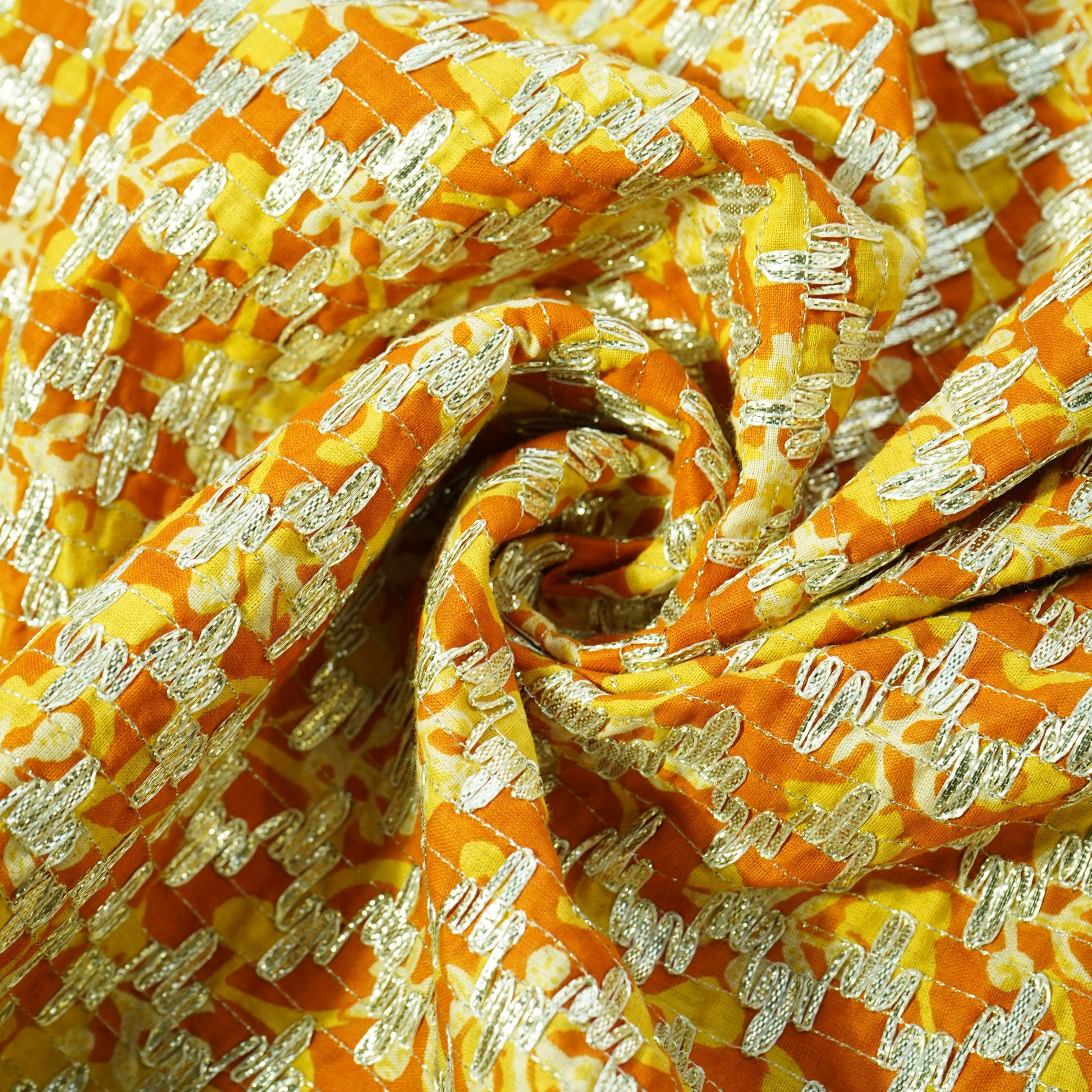 Orange Abstract Print Gota Work Cambric Cotton