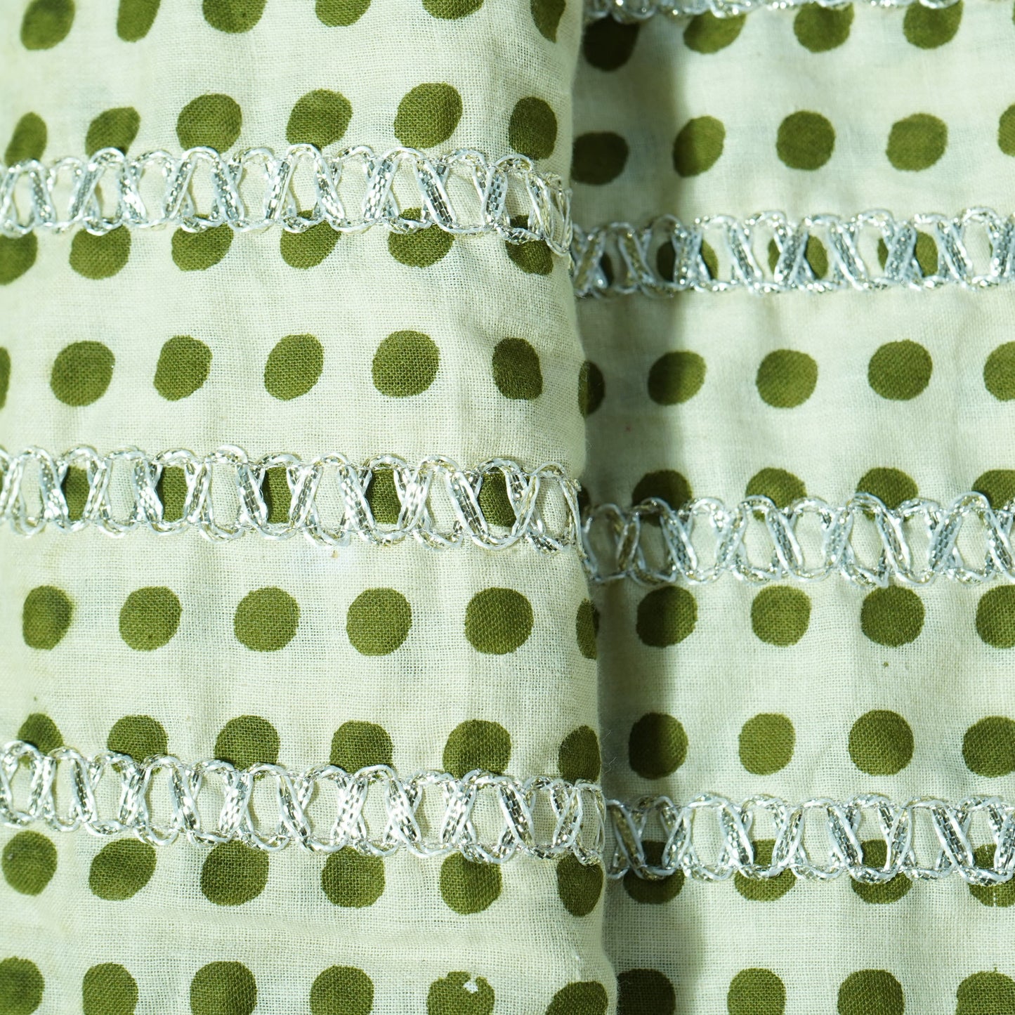 Cream Black Polka Dot Print Gota Work Cambric Cotton